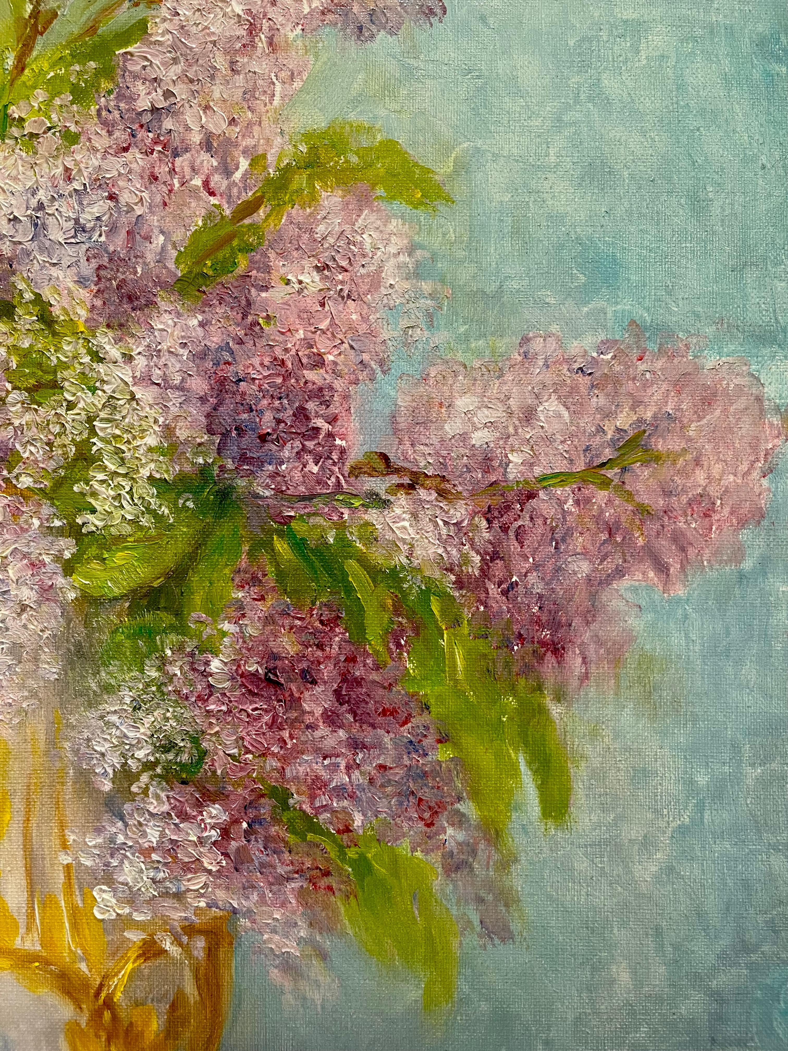 Marie-madeleine De Rasky - Bouquet Of Lilacs In A Porcelain Vase In Good Condition For Sale In Beaune, FR
