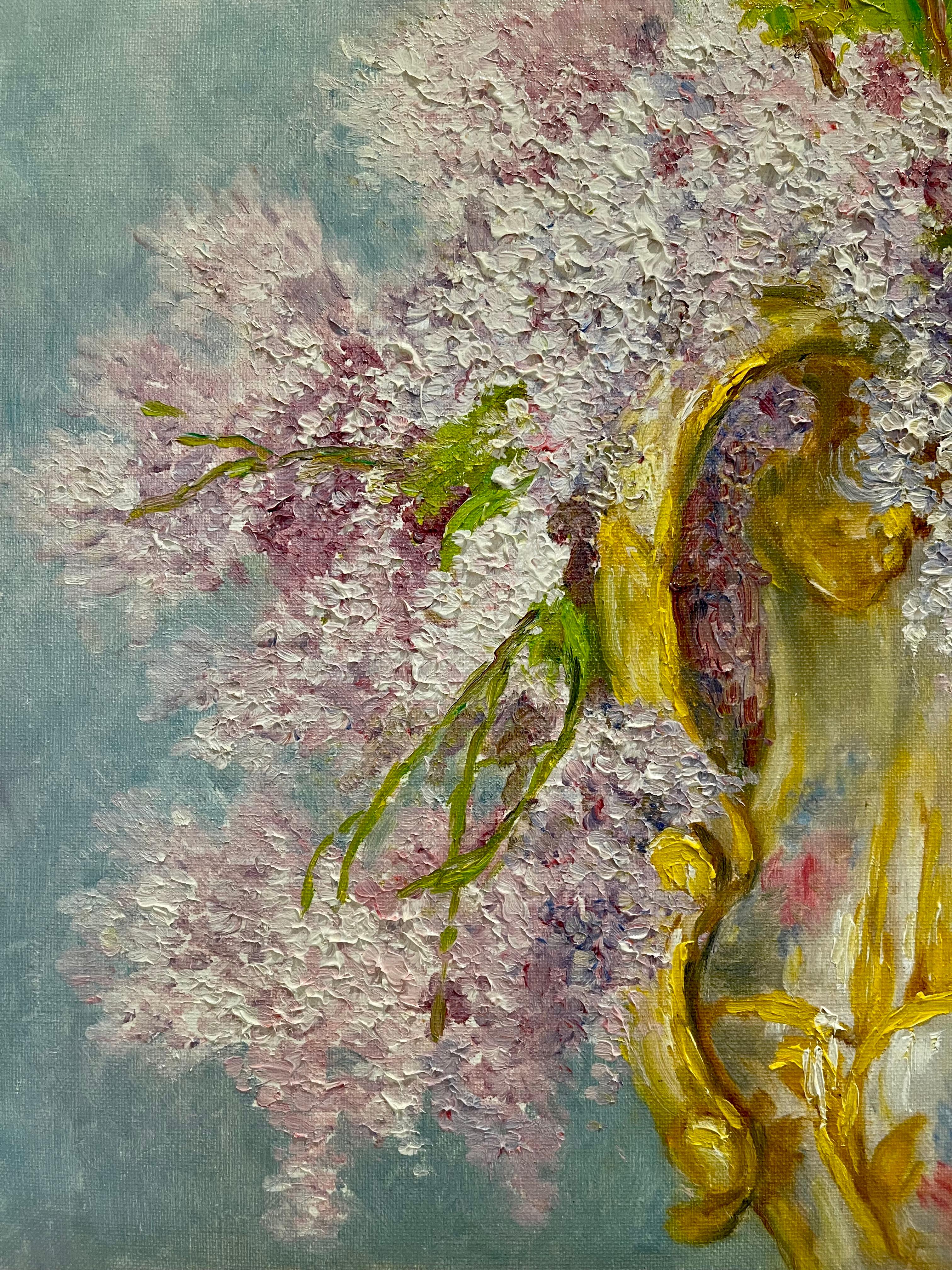 20th Century Marie-madeleine De Rasky - Bouquet Of Lilacs In A Porcelain Vase For Sale