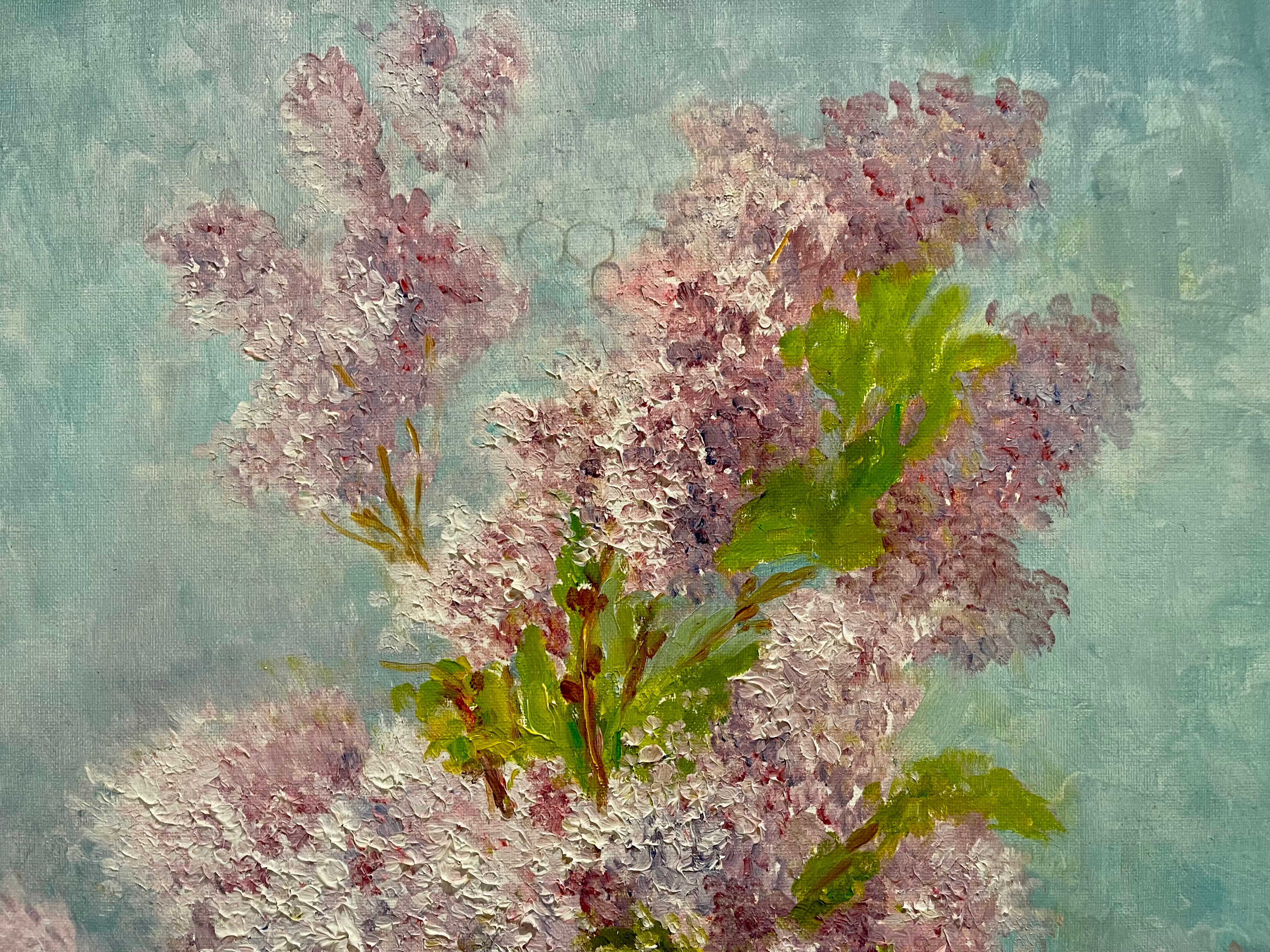Canvas Marie-madeleine De Rasky - Bouquet Of Lilacs In A Porcelain Vase For Sale
