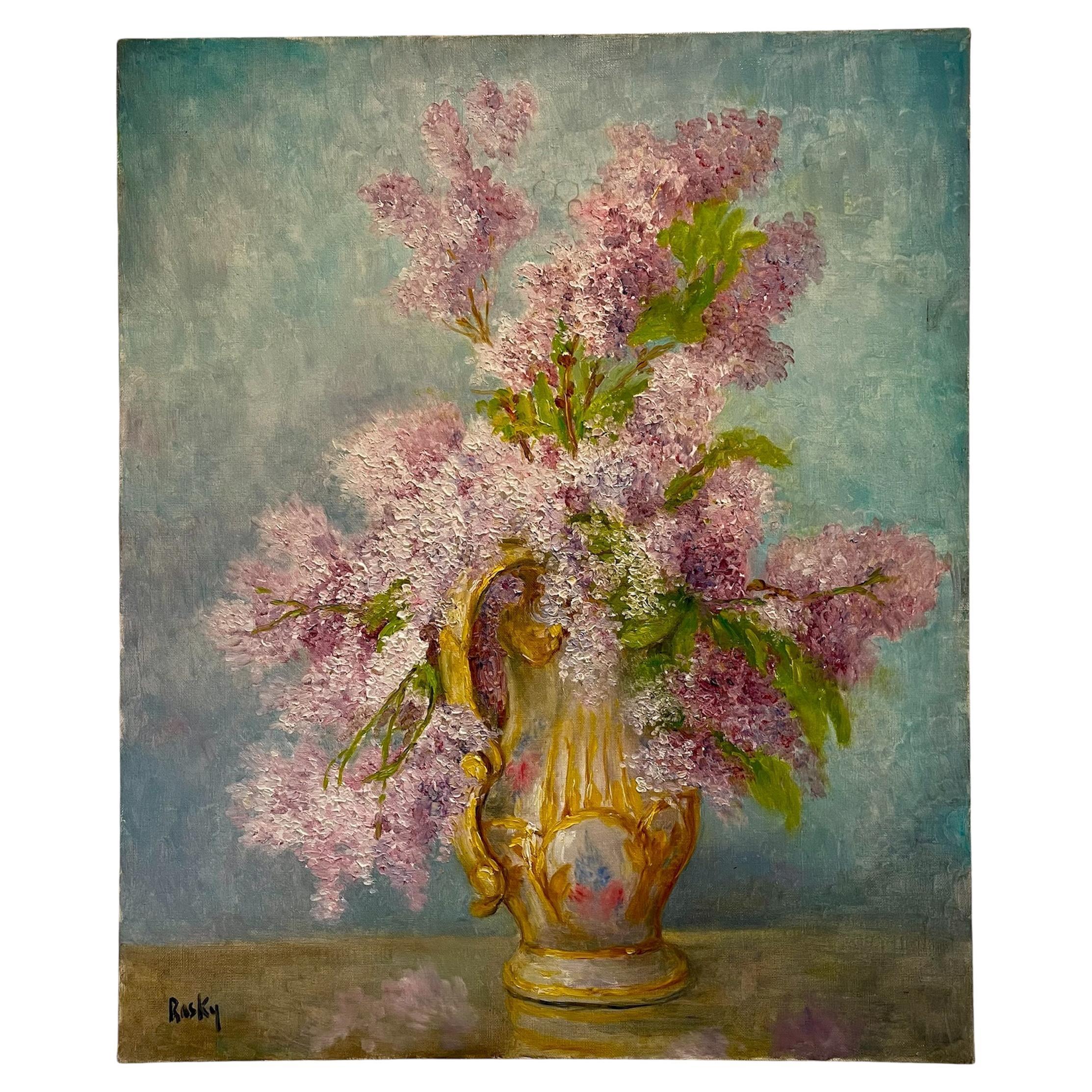 Marie-madeleine De Rasky - Bouquet Of Lilacs In A Porcelain Vase
