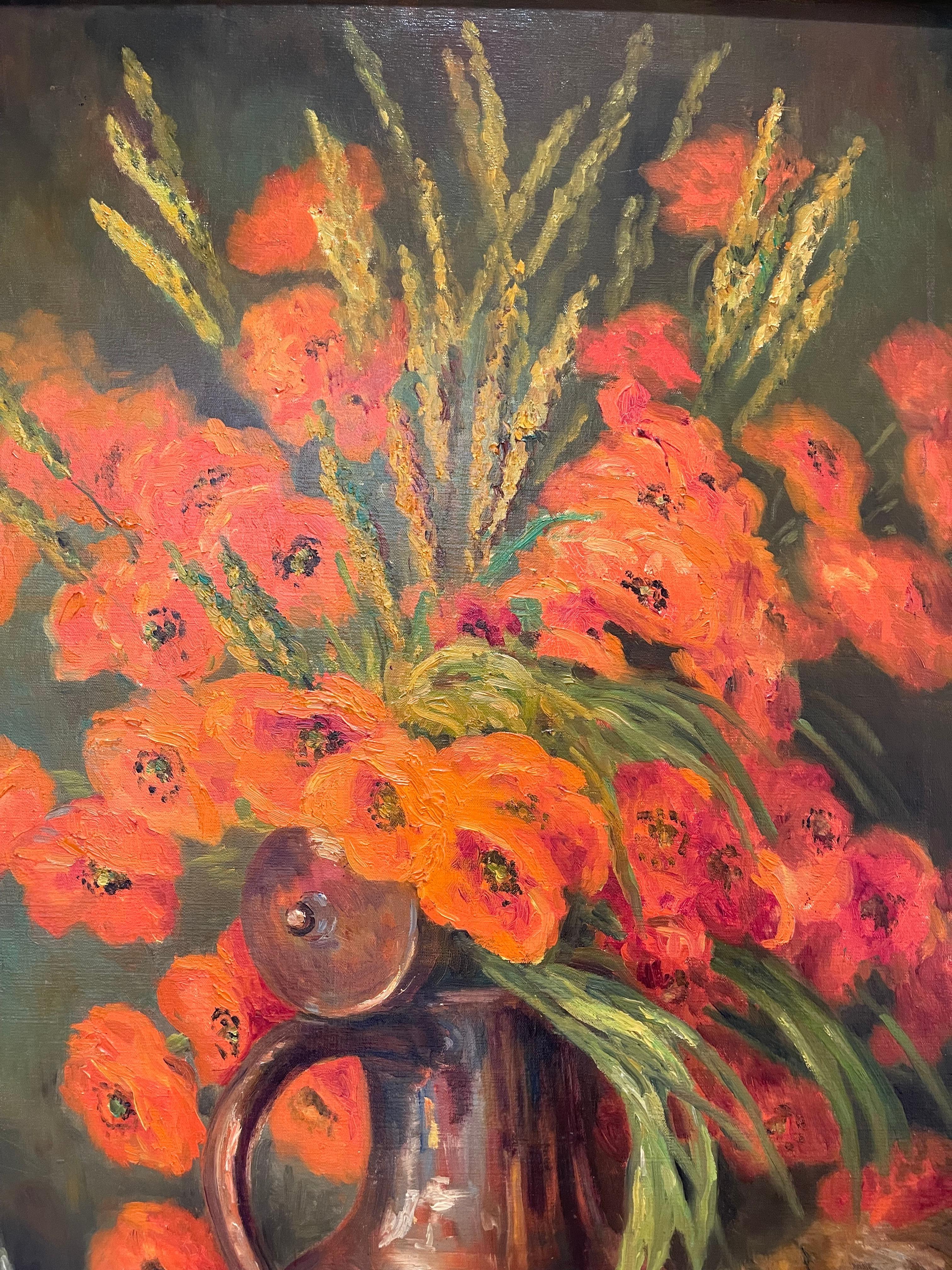 Marie-madeleine De Rasky - Copper, Poppies, Wheat, Bread And Fruit For Sale 4