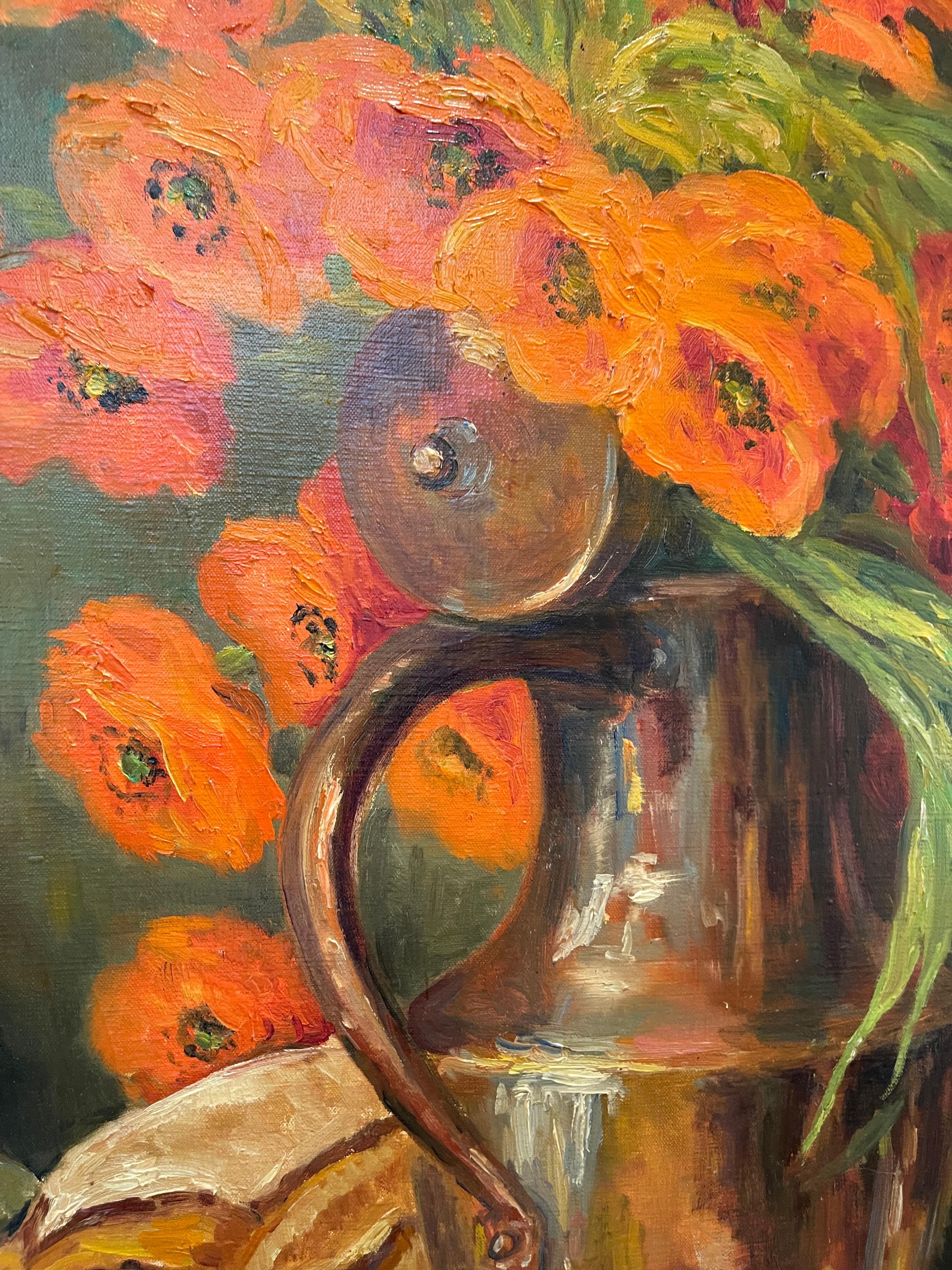 Marie-madeleine De Rasky - Copper, Poppies, Wheat, Bread And Fruit For Sale 5