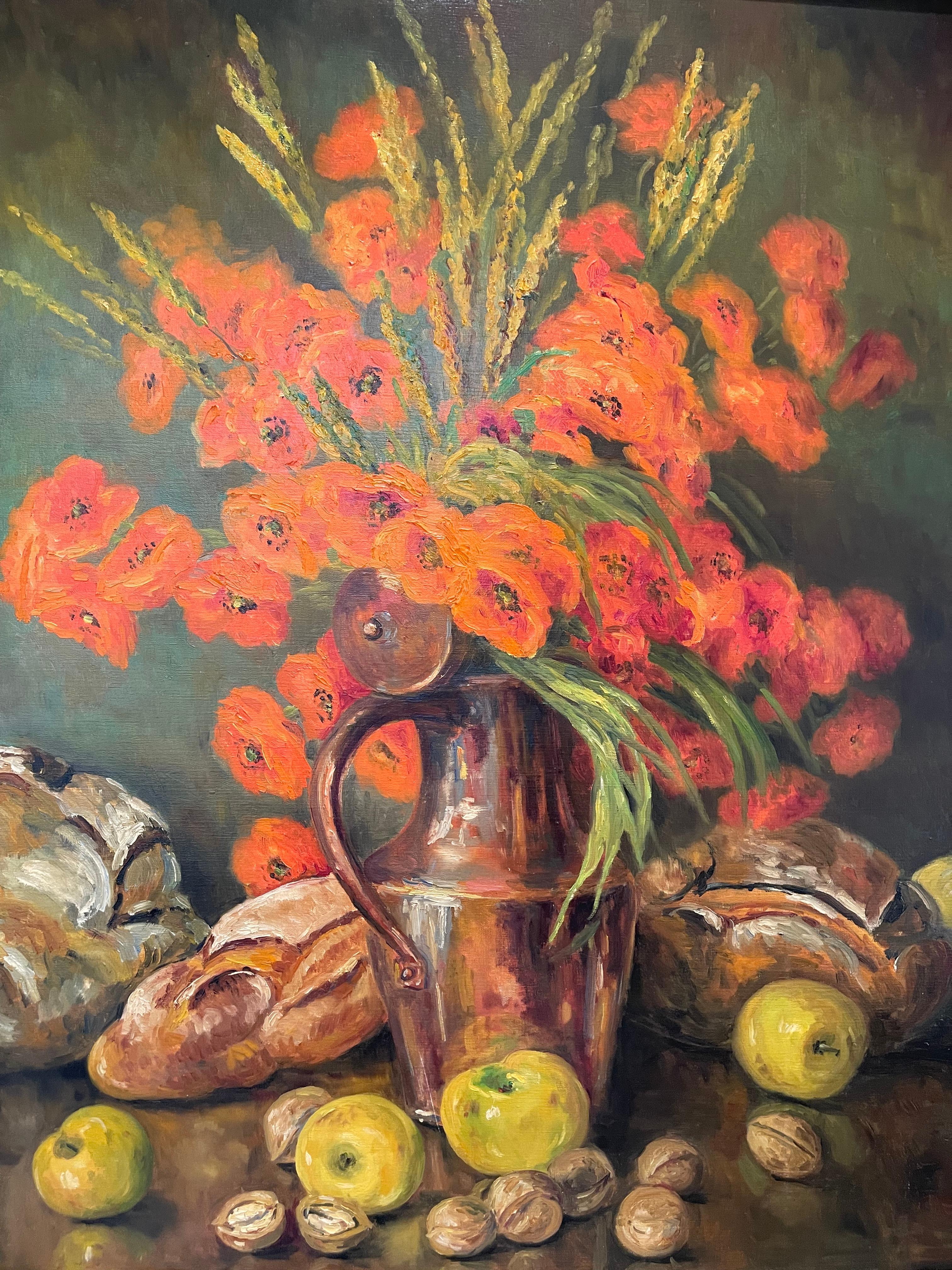 Marie-madeleine De Rasky - Copper, Poppies, Wheat, Bread And Fruit In Good Condition For Sale In Beaune, FR