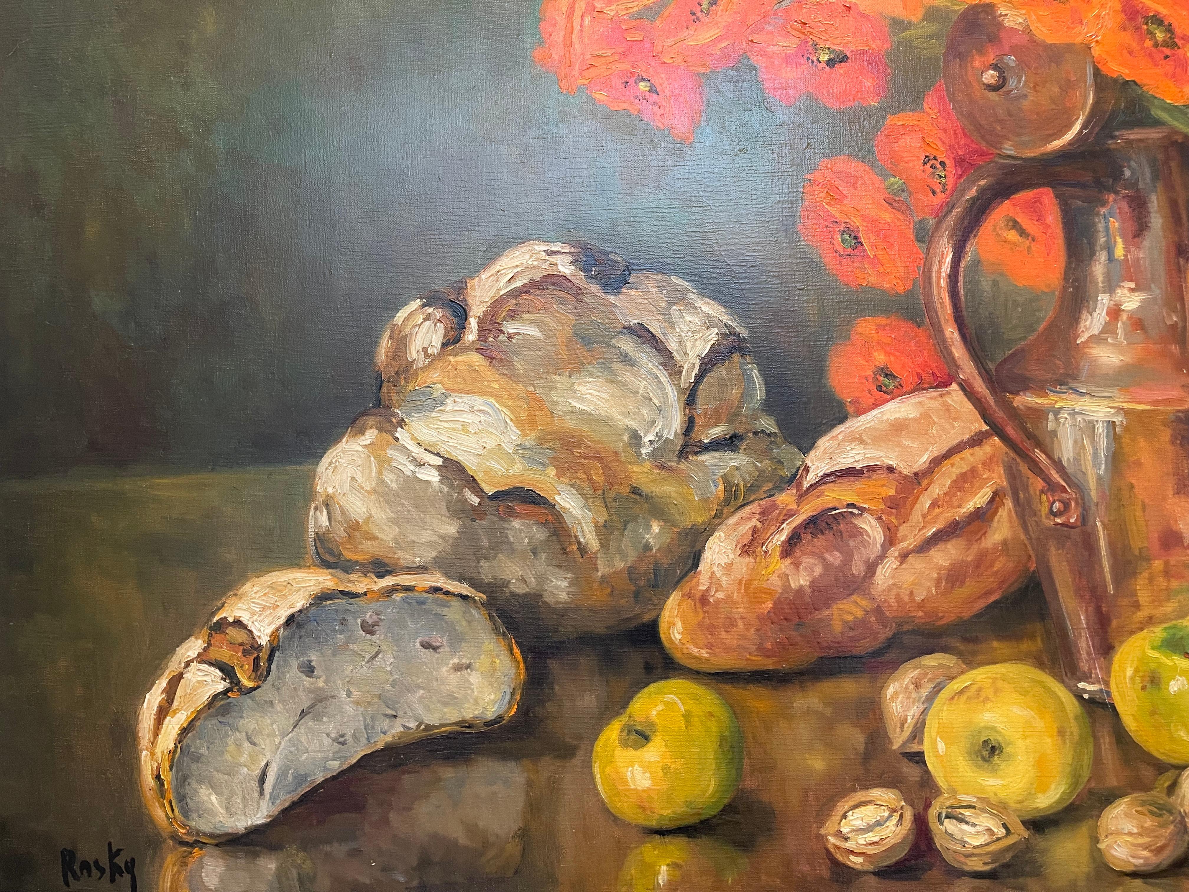20th Century Marie-madeleine De Rasky - Copper, Poppies, Wheat, Bread And Fruit For Sale