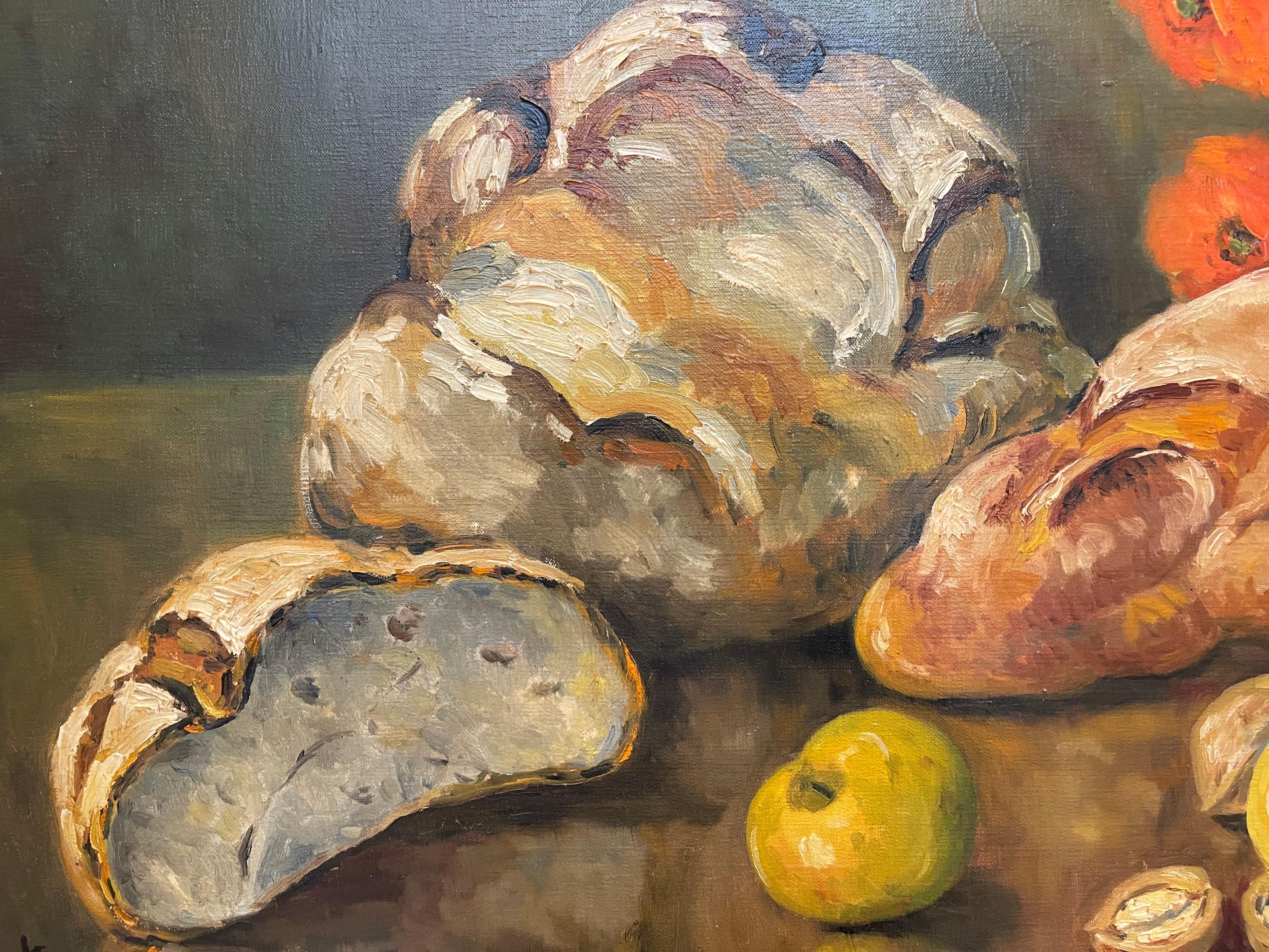 Canvas Marie-madeleine De Rasky - Copper, Poppies, Wheat, Bread And Fruit For Sale