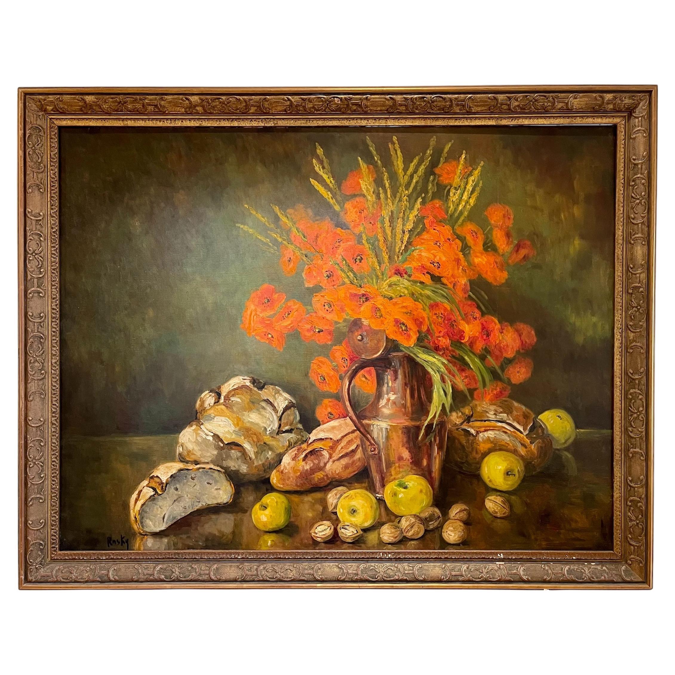Marie-madeleine De Rasky - Copper, Poppies, Wheat, Bread And Fruit