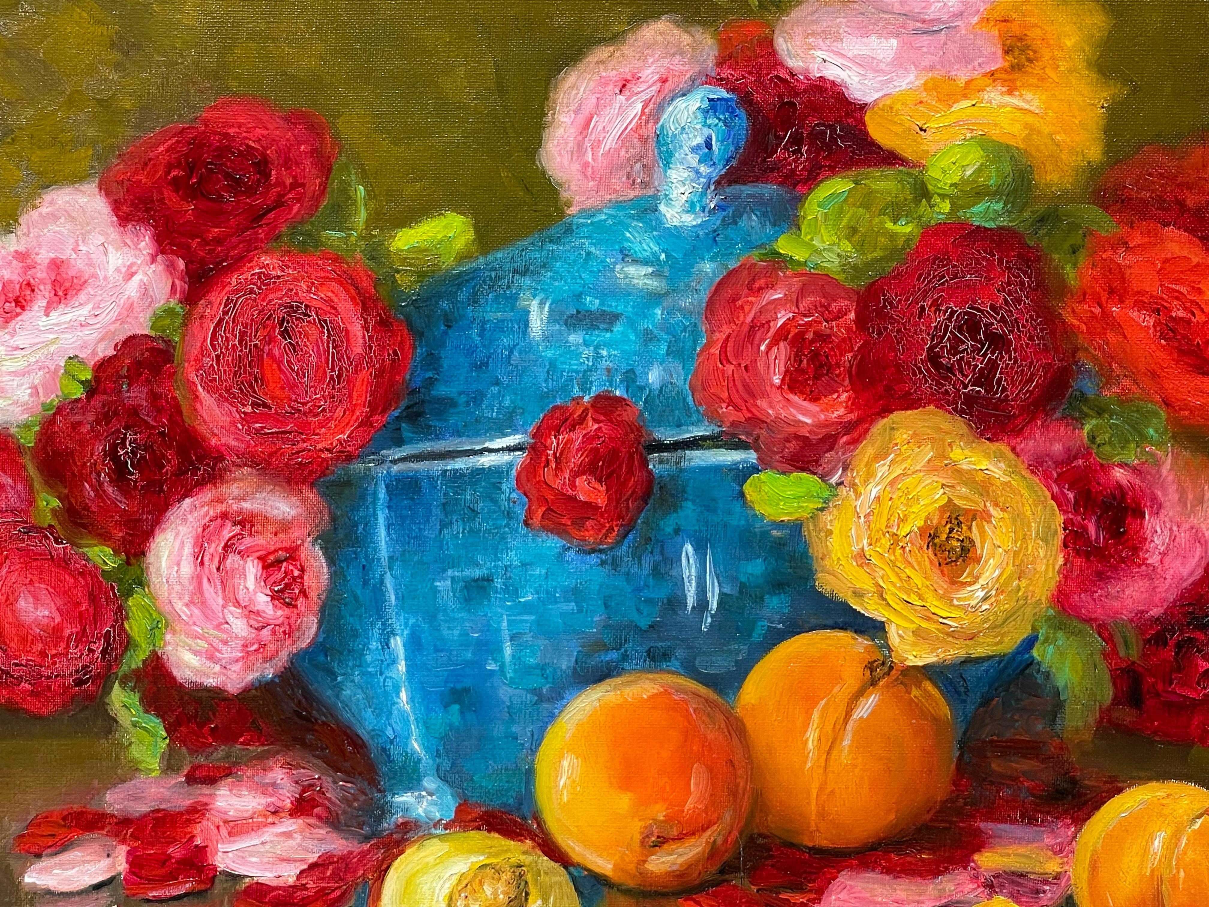 Marie-madeleine de Rasky - Blumen, Früchte und blaue Suppenterrine im Zustand „Gut“ im Angebot in Beaune, FR