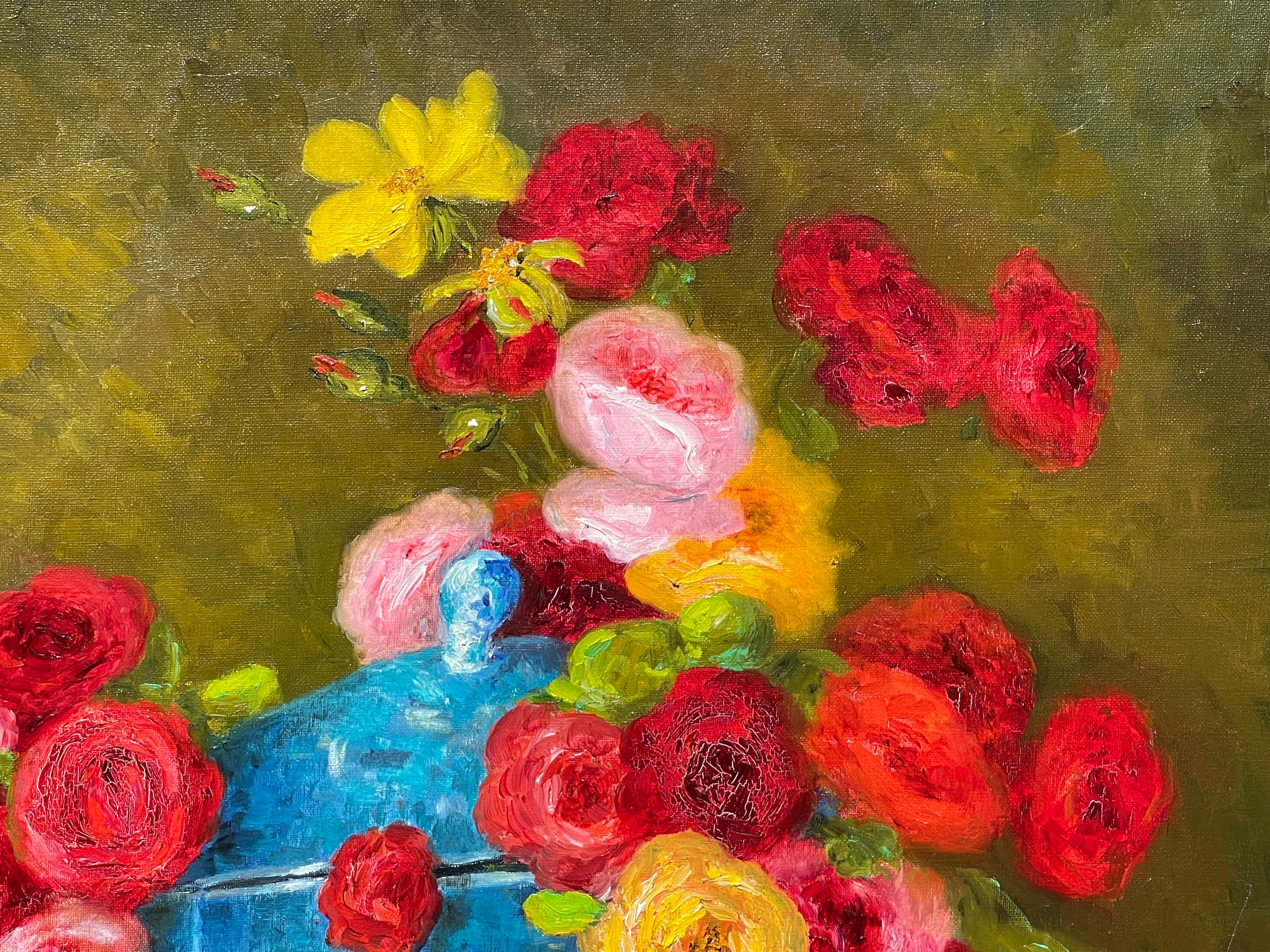Marie-madeleine de Rasky - Blumen, Früchte und blaue Suppenterrine (20. Jahrhundert) im Angebot