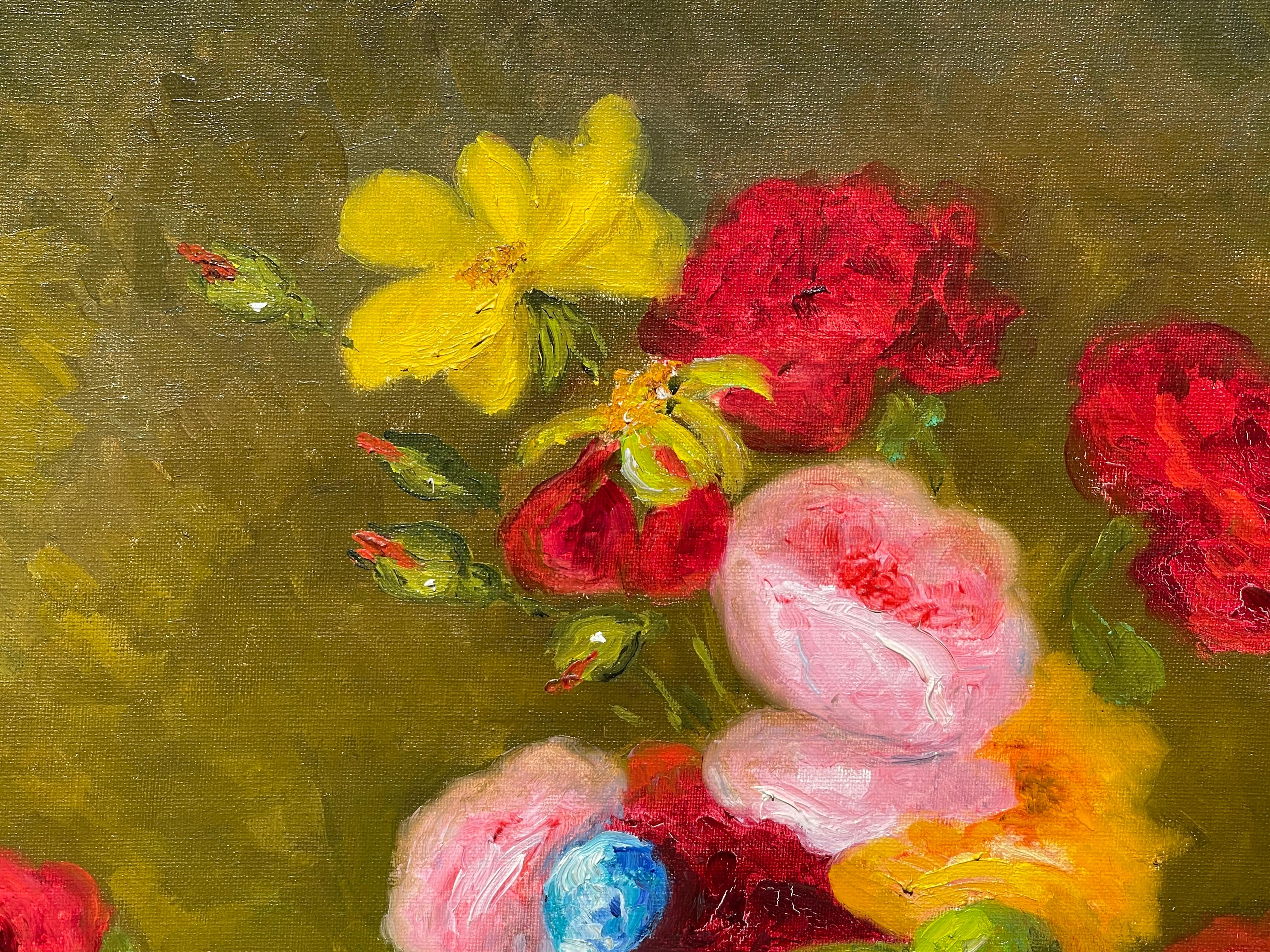 Marie-madeleine de Rasky - Blumen, Früchte und blaue Suppenterrine (Leinwand) im Angebot
