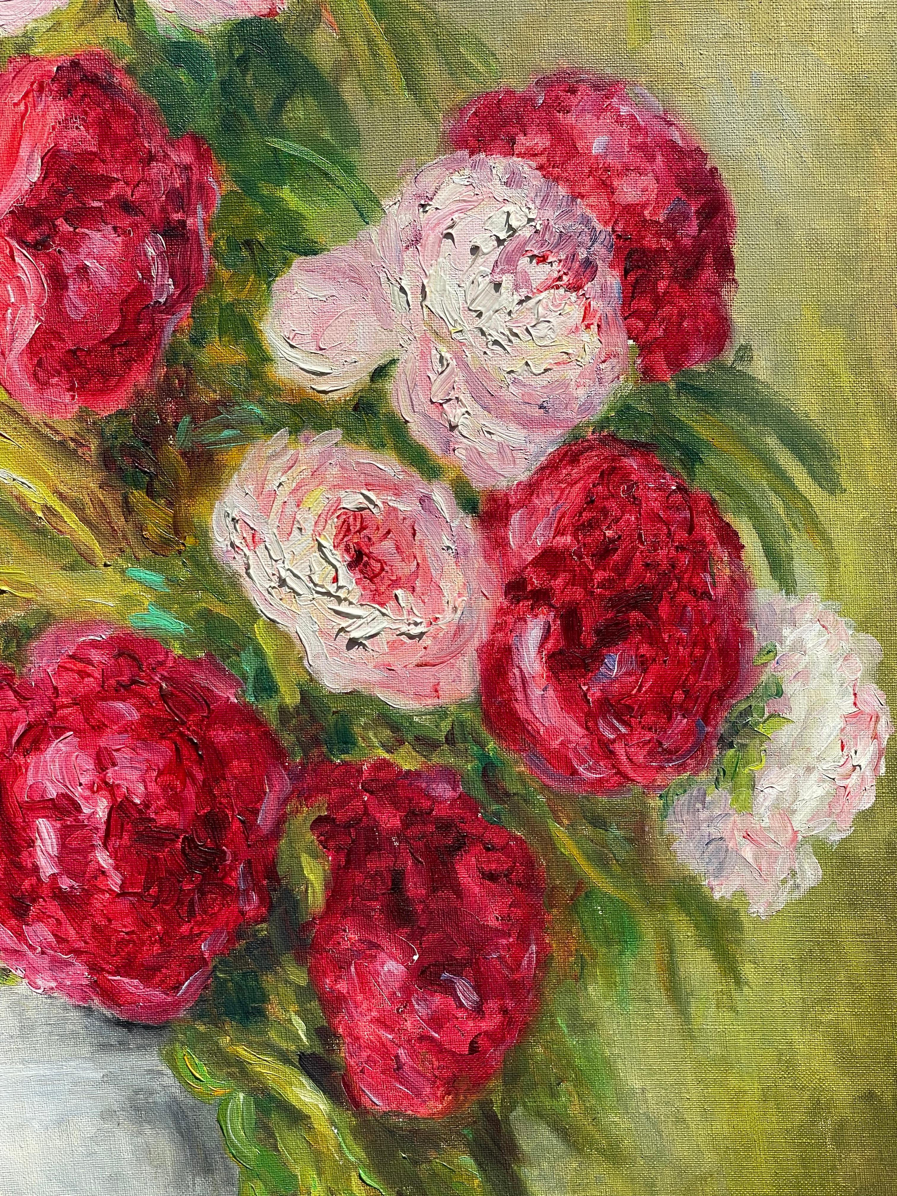 Marie-Madeleine de Rasky - Pivoines dans un vase chinois blanc Bon état - En vente à Beaune, FR