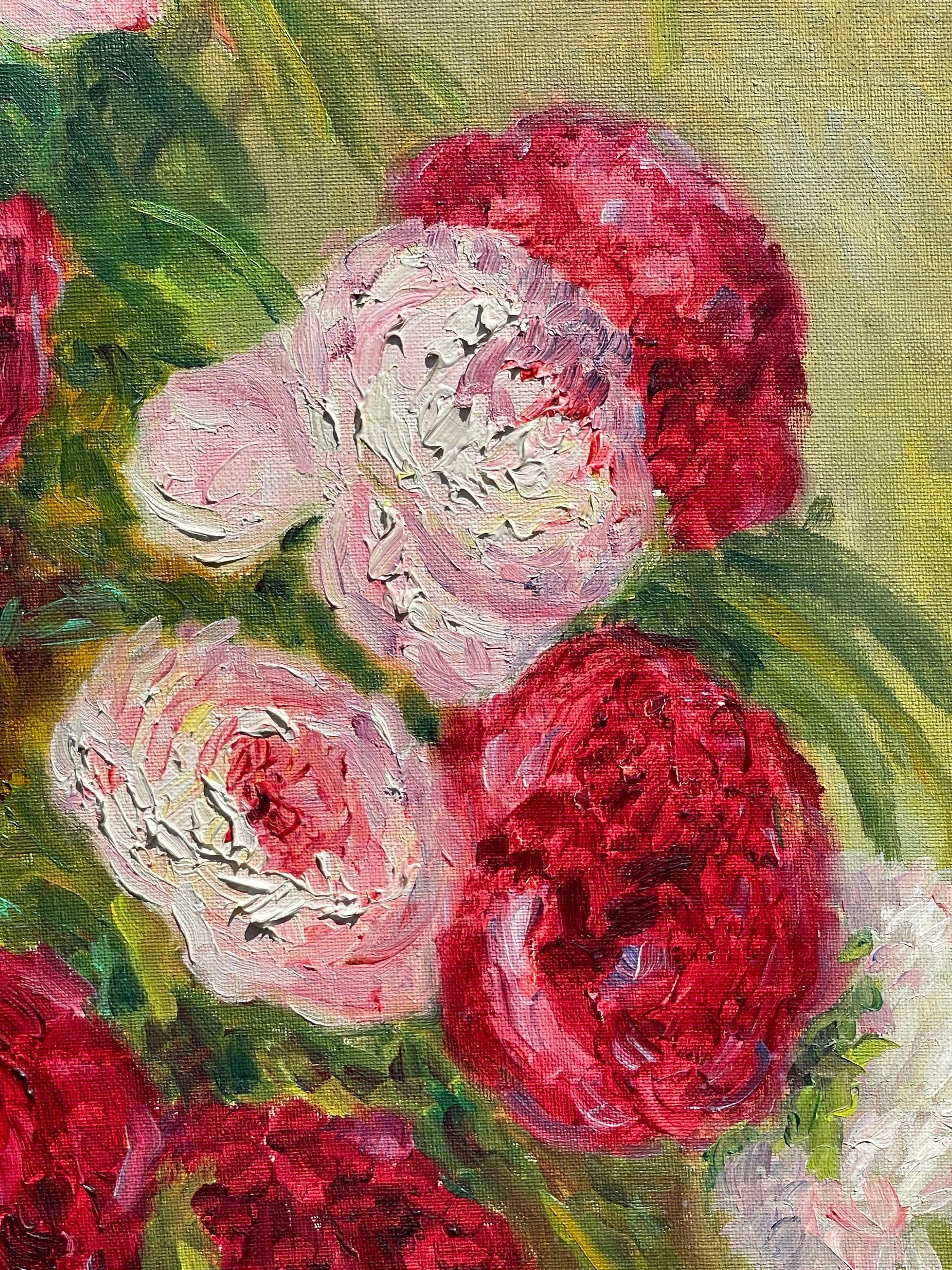 20ième siècle Marie-Madeleine de Rasky - Pivoines dans un vase chinois blanc en vente