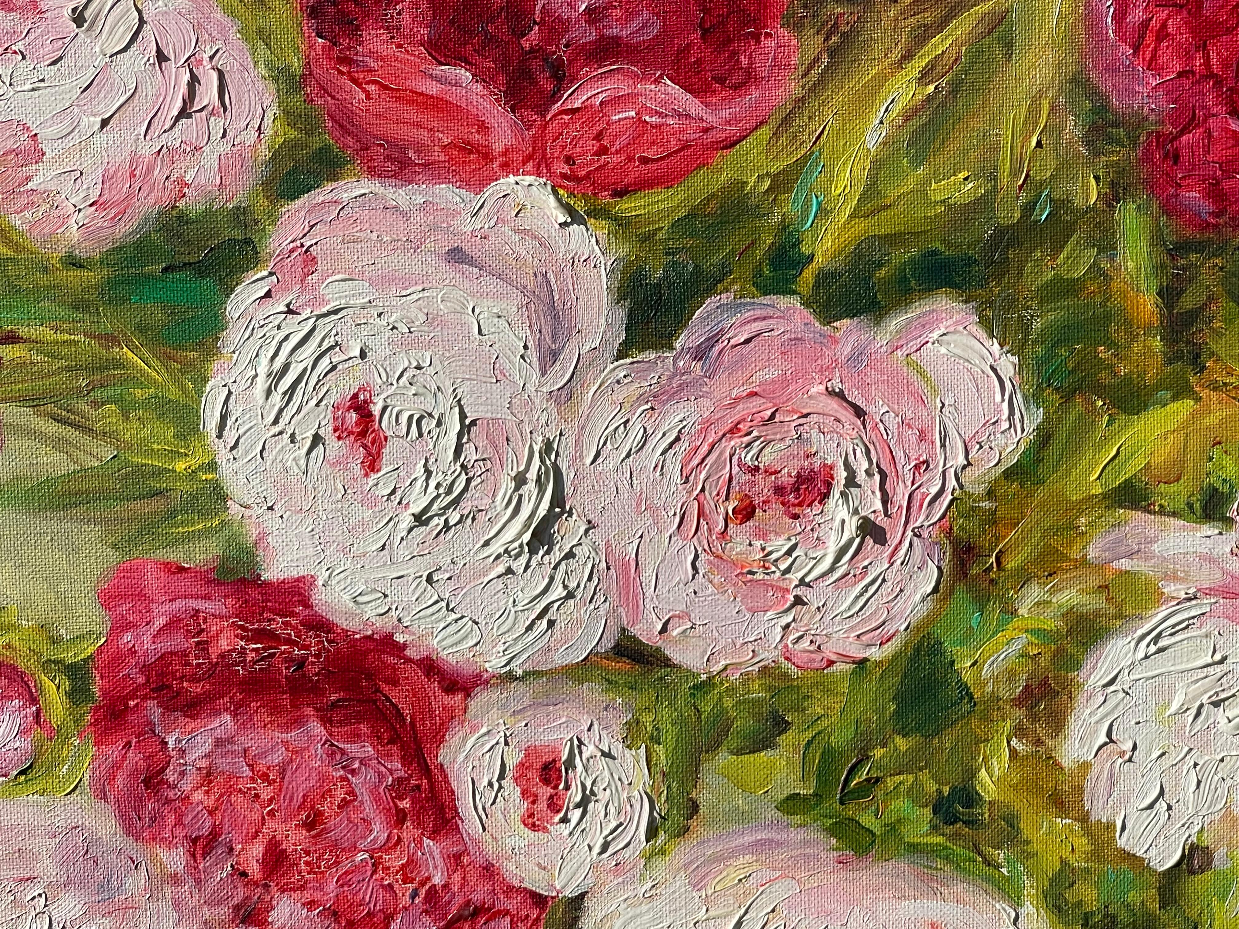 Toile Marie-Madeleine de Rasky - Pivoines dans un vase chinois blanc en vente
