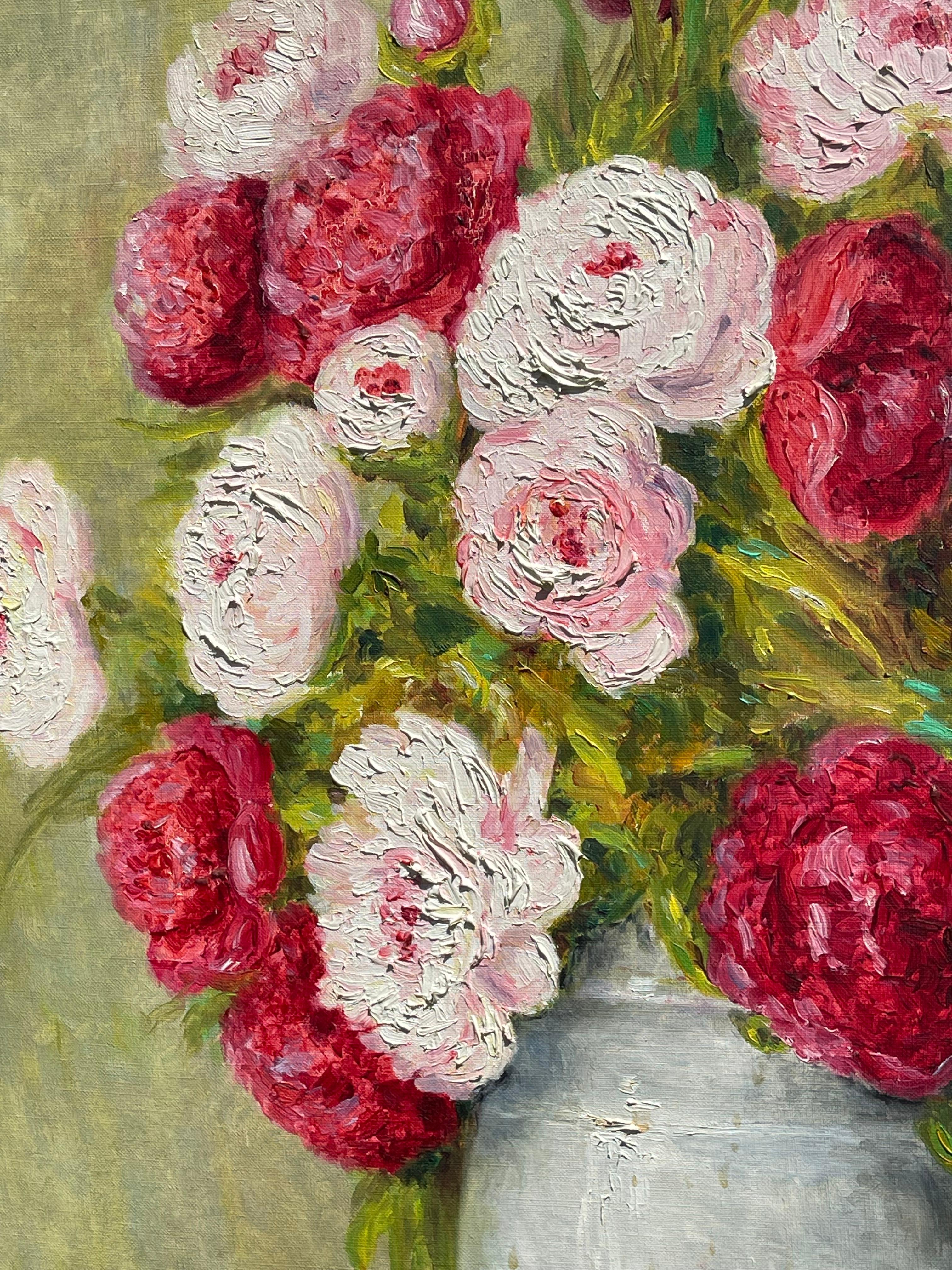 Marie-Madeleine de Rasky - Pivoines dans un vase chinois blanc en vente 1
