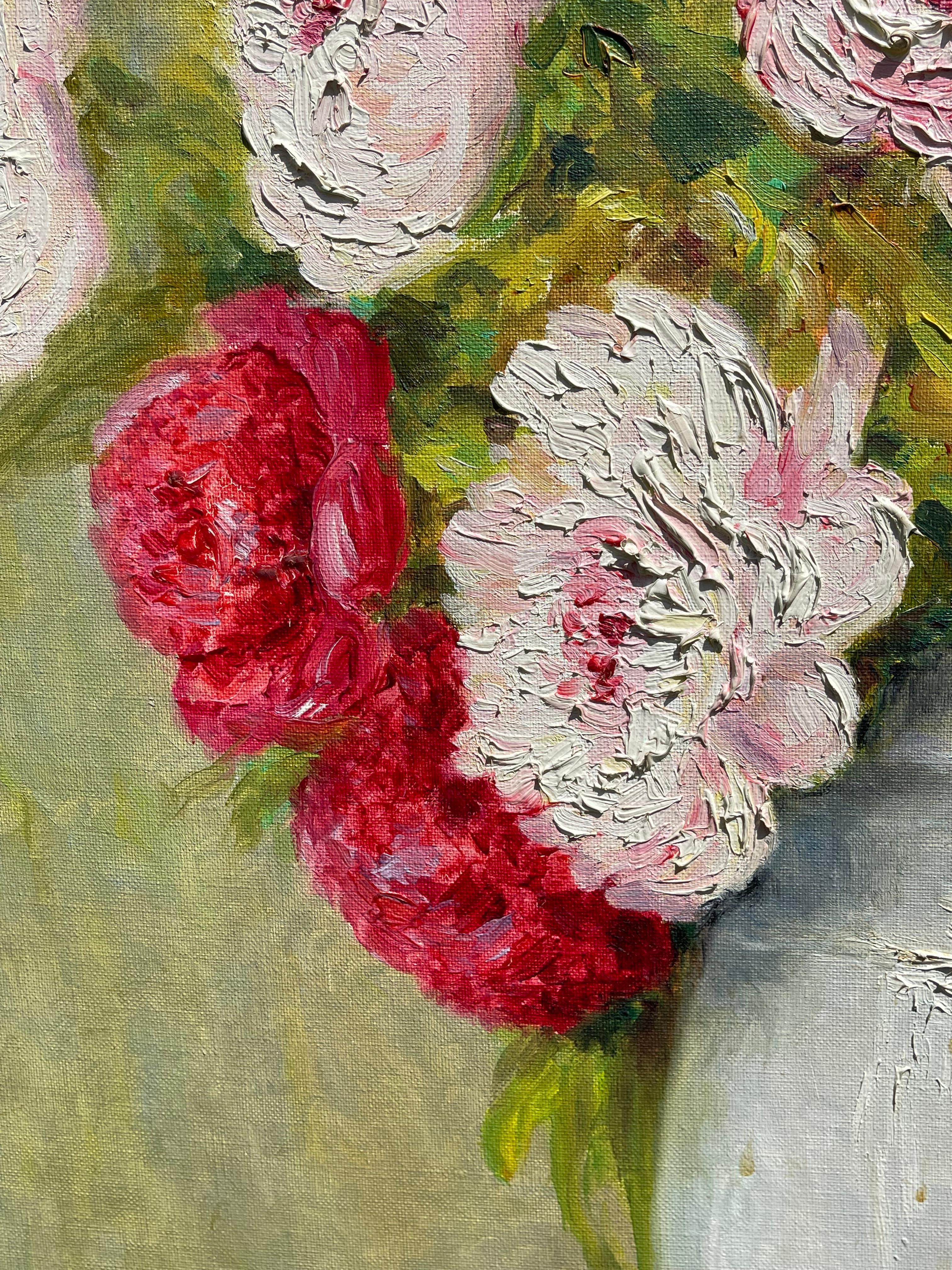 Marie-Madeleine de Rasky - Pivoines dans un vase chinois blanc en vente 3