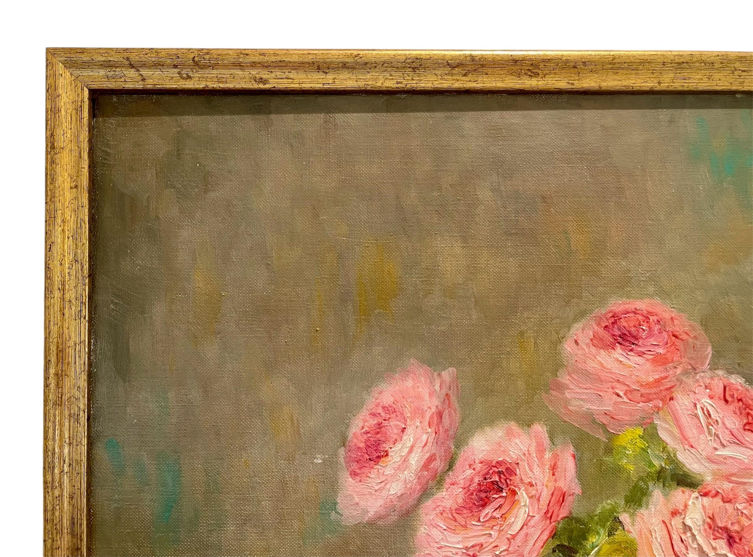 Marie-madeleine De Rasky - Pink Roses In A Spanish Vase And 8 Petals im Angebot 4