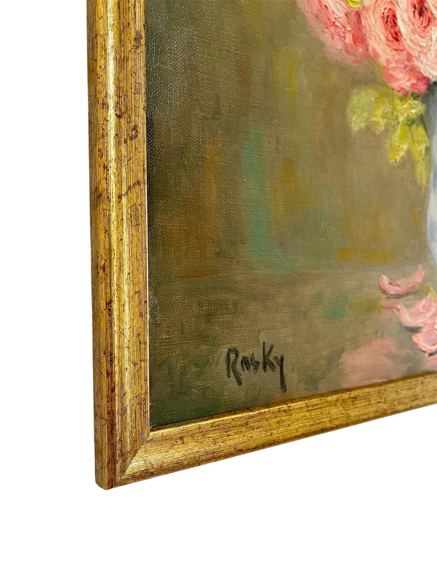 Marie-madeleine De Rasky - Pink Roses In A Spanish Vase And 8 Petals im Angebot 5