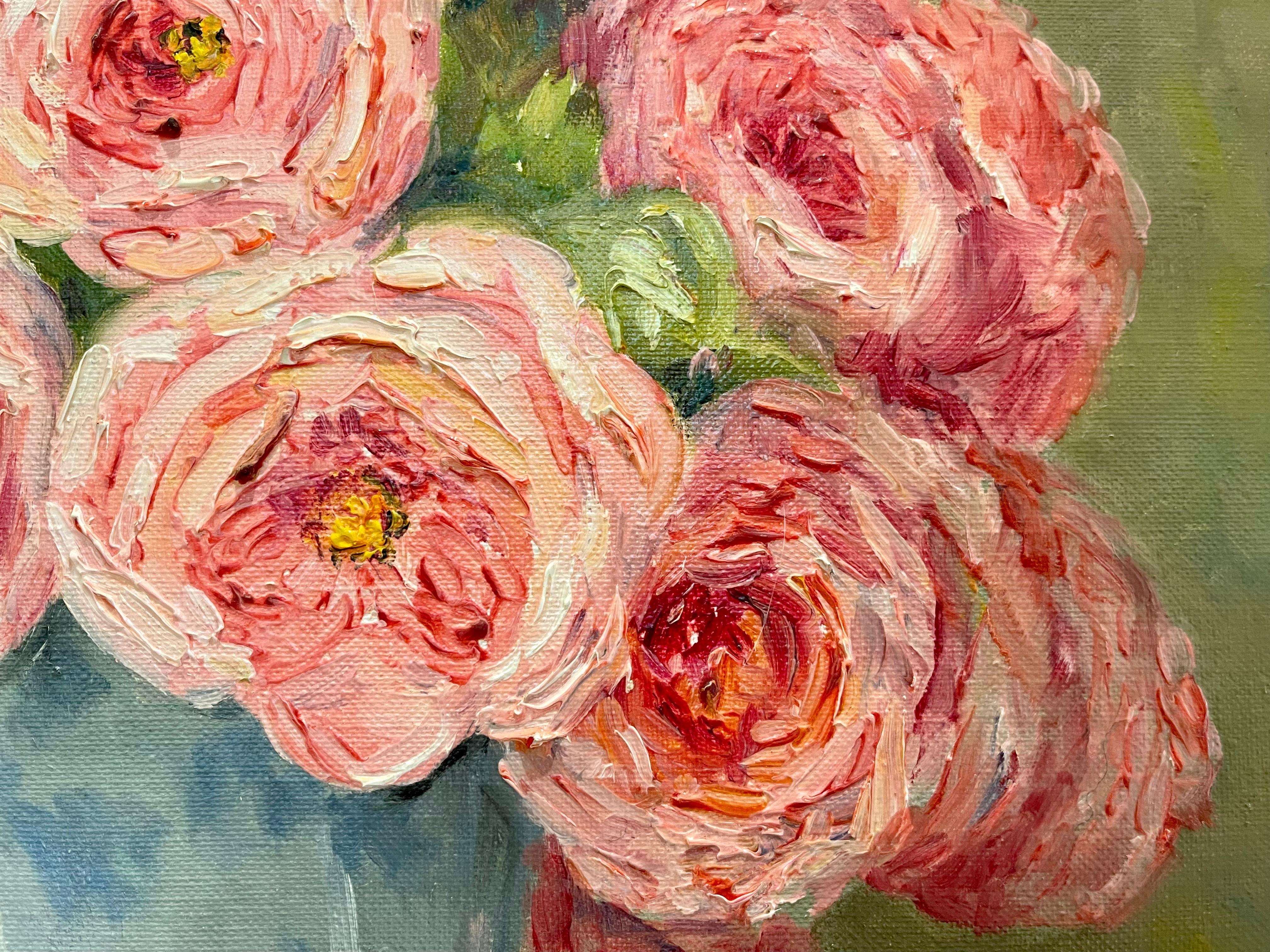 Marie-madeleine De Rasky - Pink Roses In A Spanish Vase And 8 Petals im Zustand „Gut“ im Angebot in Beaune, FR