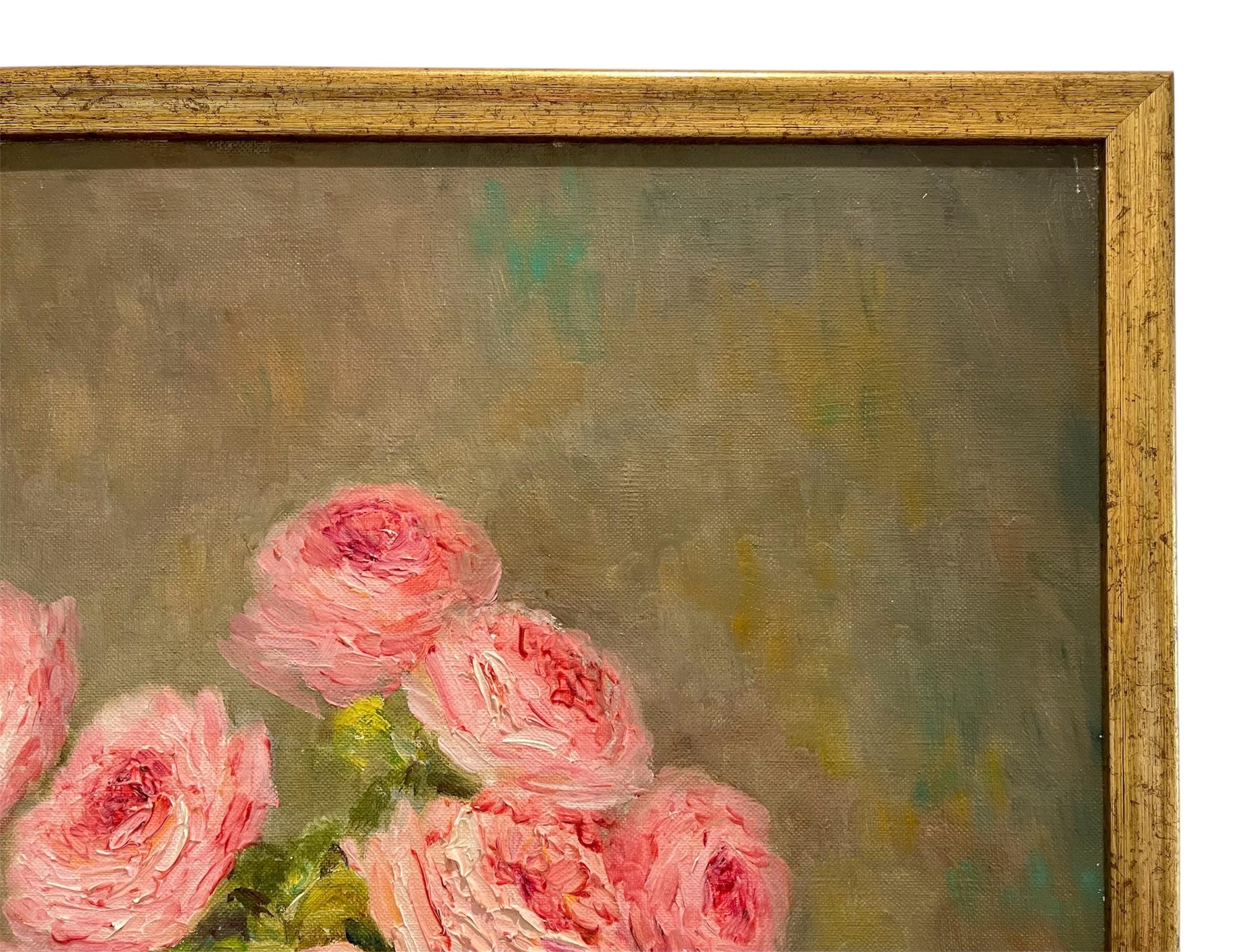 Marie-madeleine De Rasky - Pink Roses In A Spanish Vase And 8 Petals im Angebot 3