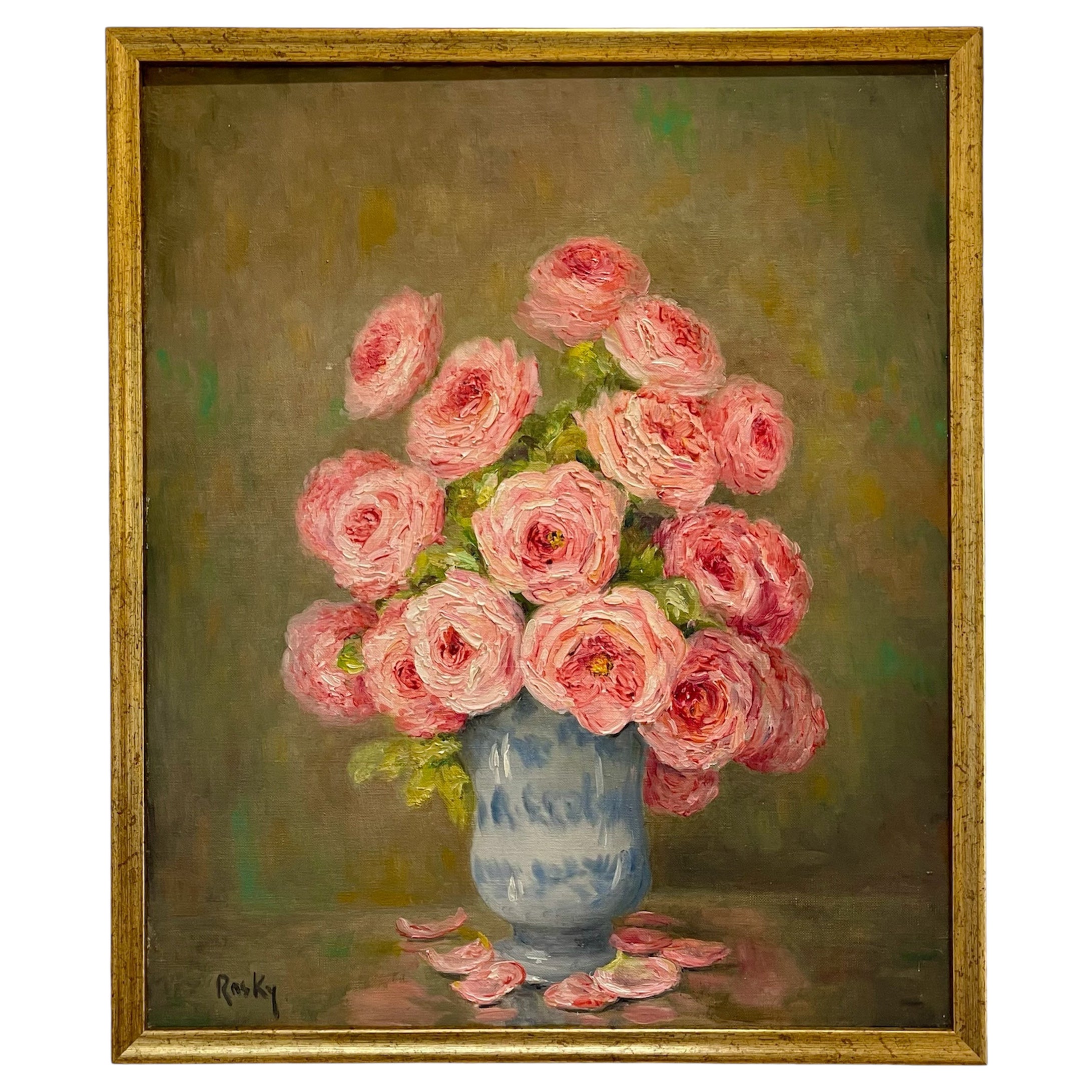 Marie-madeleine De Rasky - Pink Roses In A Spanish Vase And 8 Petals