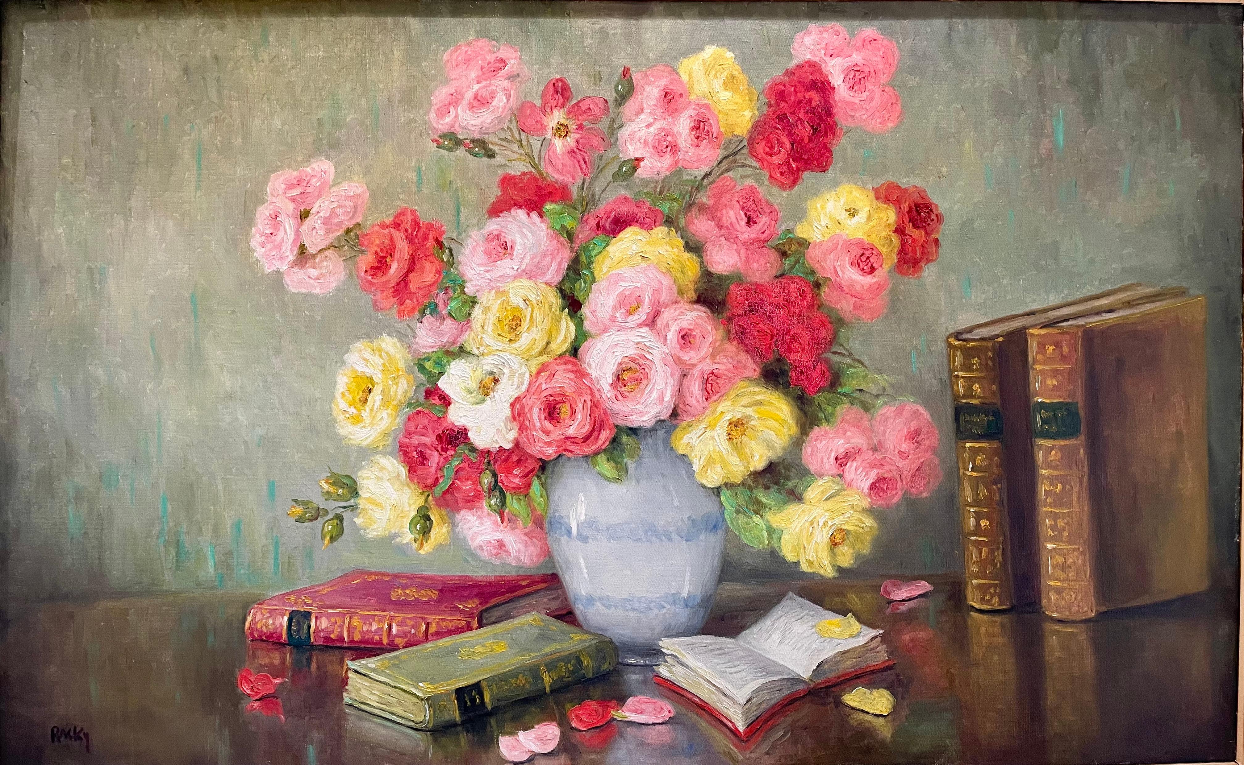 Large oil on canvas depicting a still life entitled 