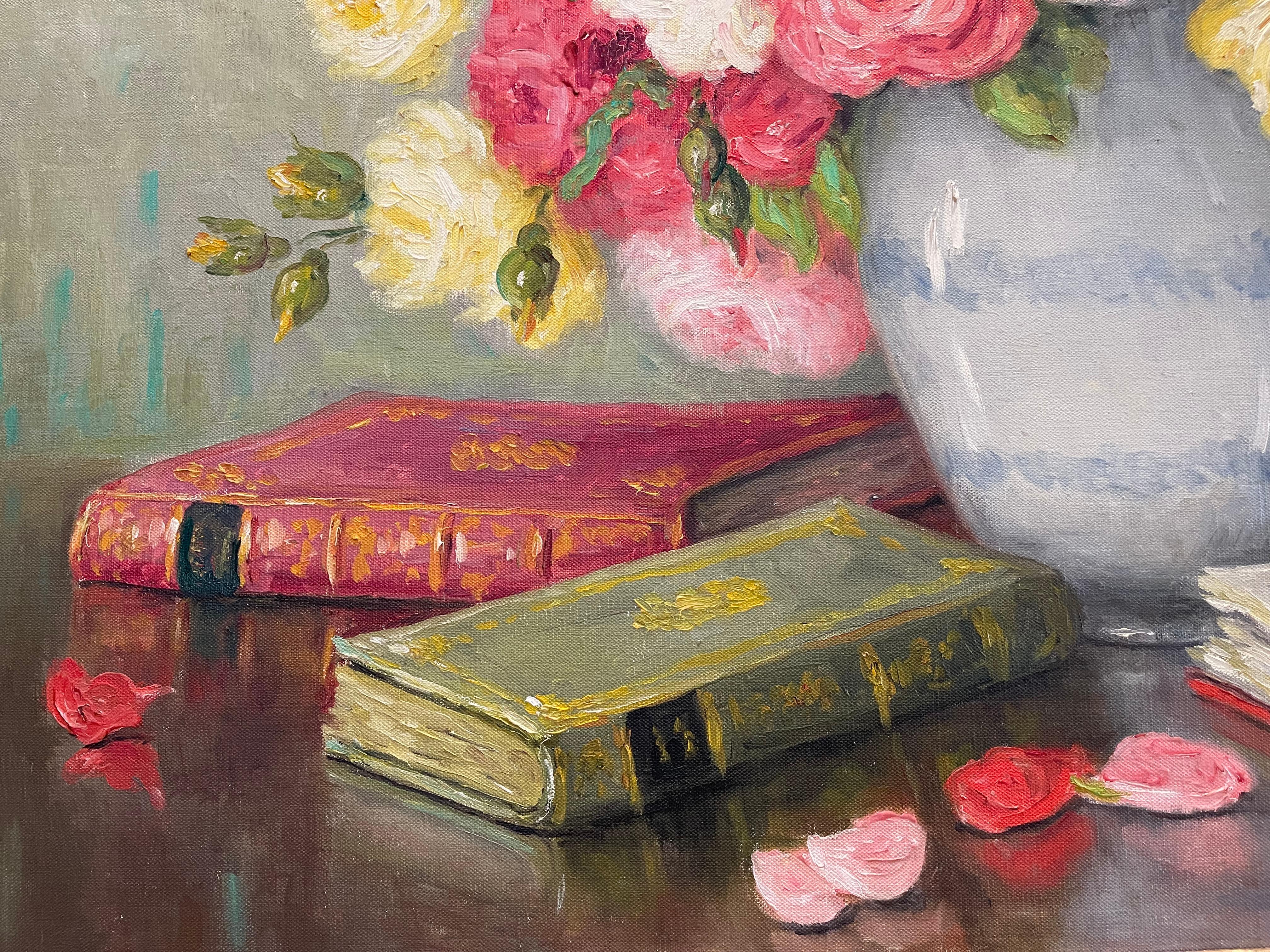Marie-madeleine De Rasky - Roses And Books In Good Condition For Sale In Beaune, FR