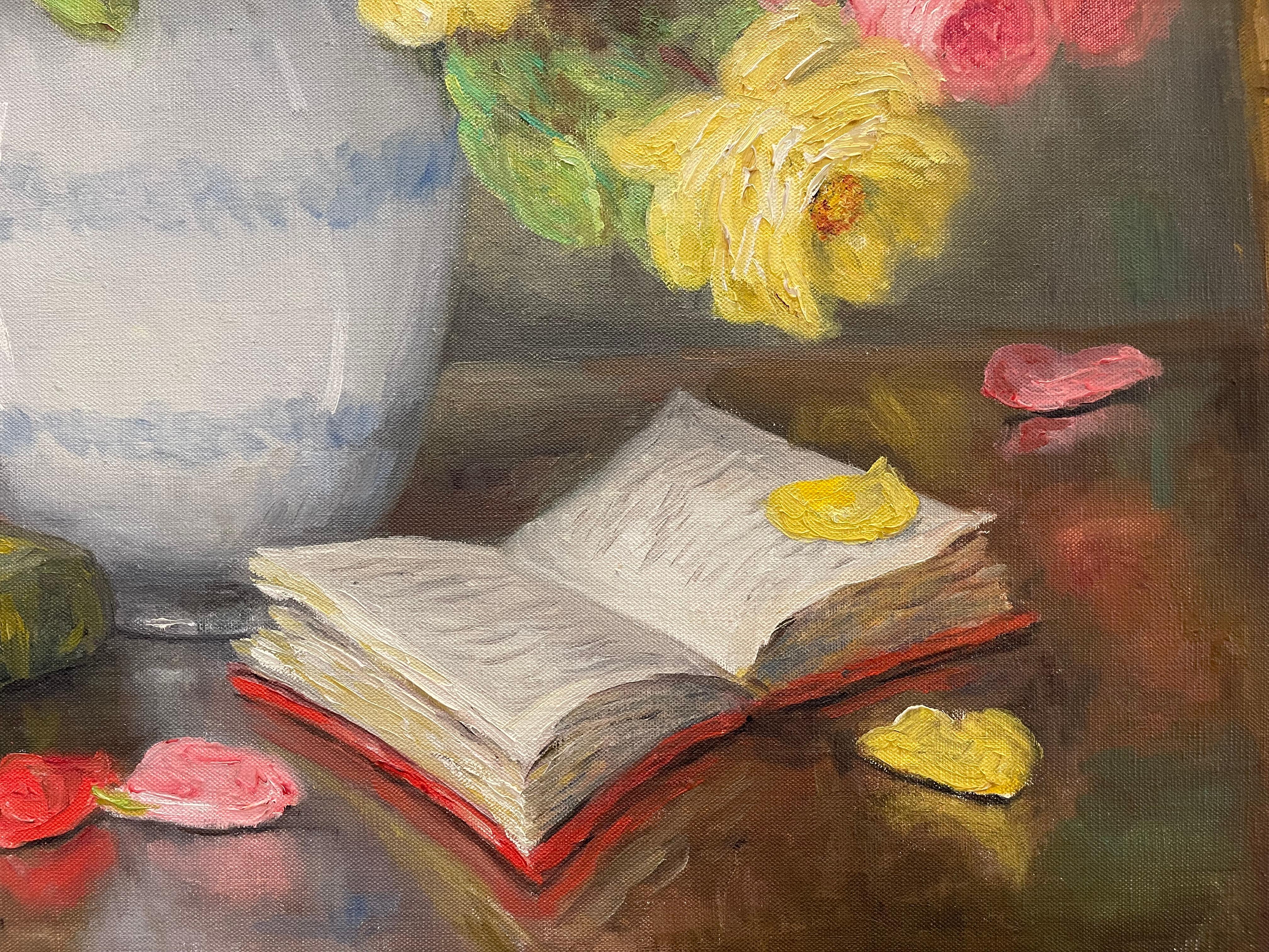 20th Century Marie-madeleine De Rasky - Roses And Books For Sale