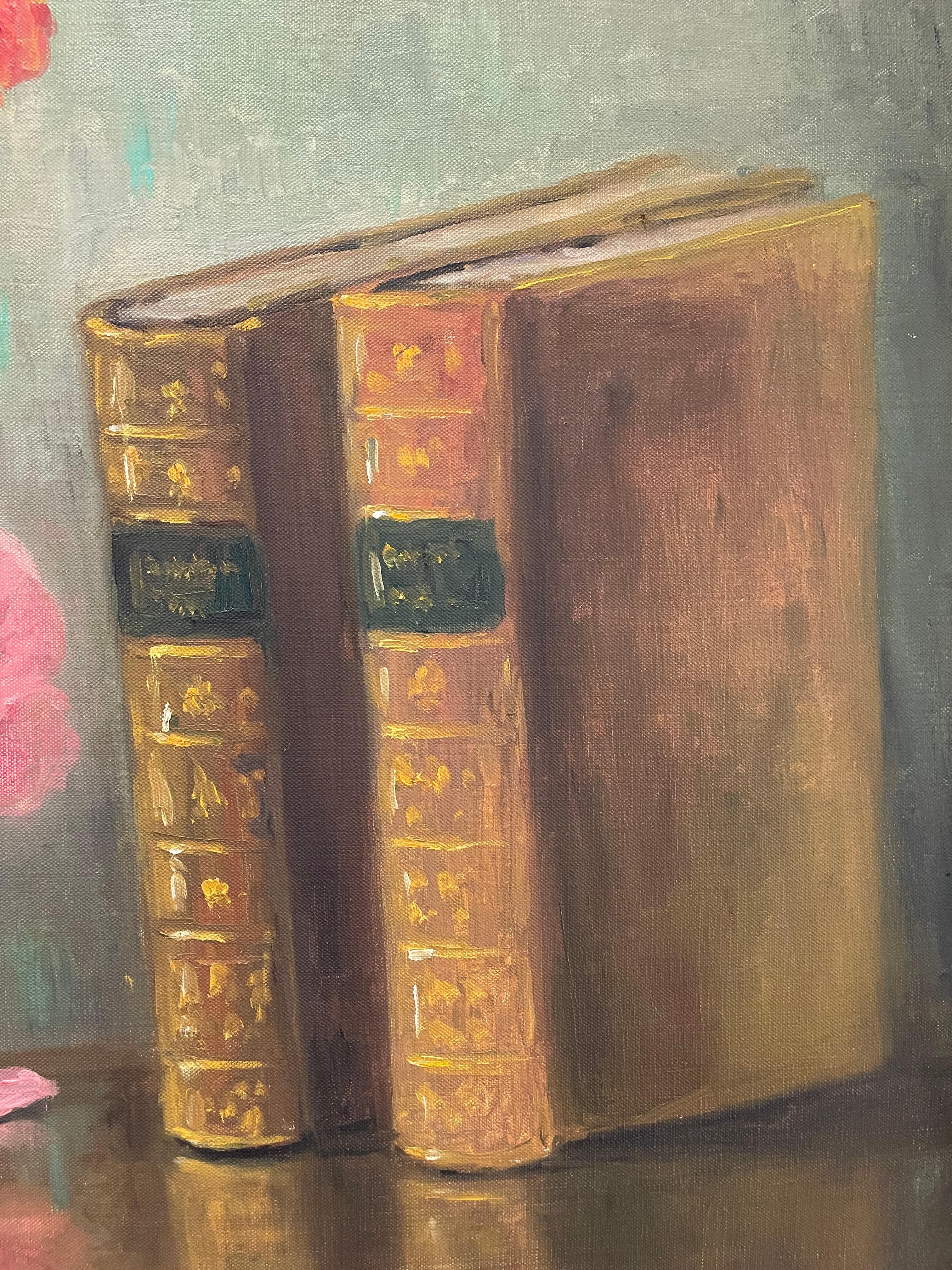 Canvas Marie-madeleine De Rasky - Roses And Books For Sale