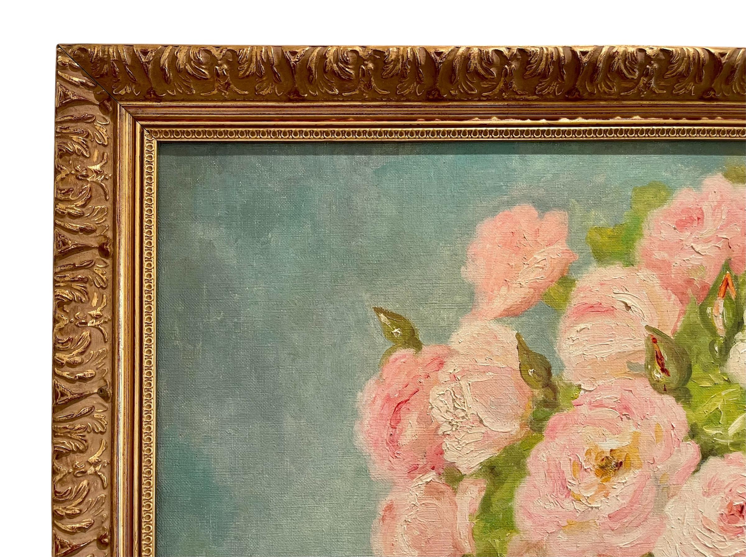 20th Century Marie-madeleine De Rasky - Roses From Laurette's Garden In A Tin Pot For Sale