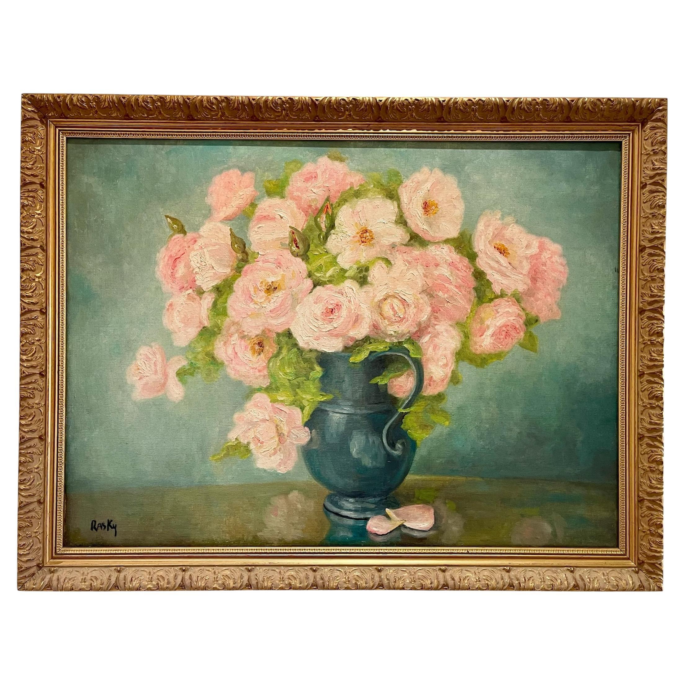 Marie-madeleine De Rasky - Roses From Laurette's Garden In A Tin Pot