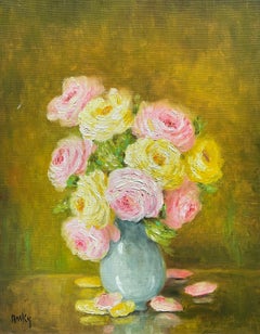 Marie-madeleine De Rasky - Roses In A Blue Vase