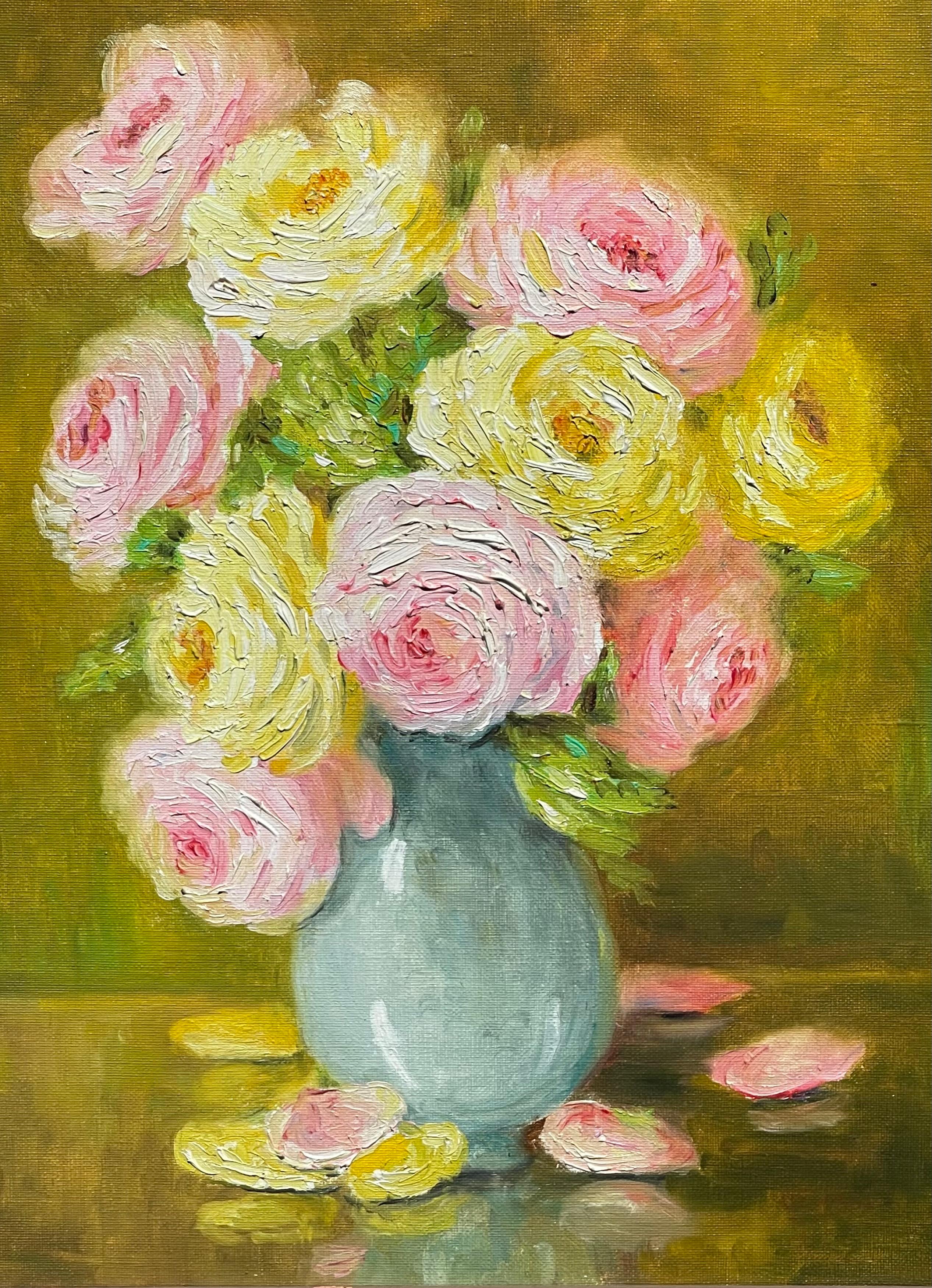 Marie-madeleine De Rasky - Roses In A Blue Vase (Französisch) im Angebot