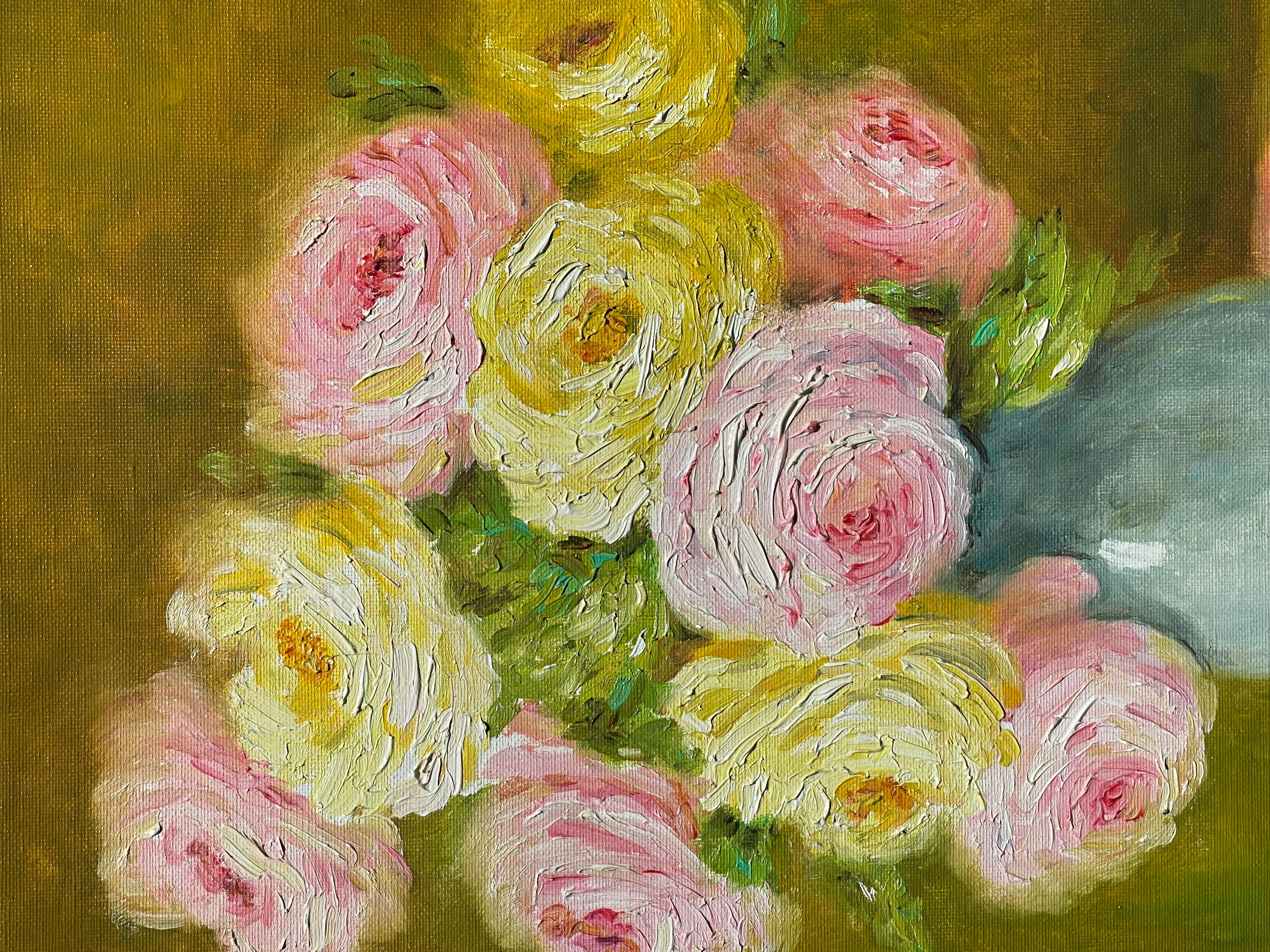 Marie-madeleine De Rasky - Roses In A Blue Vase im Zustand „Gut“ im Angebot in Beaune, FR