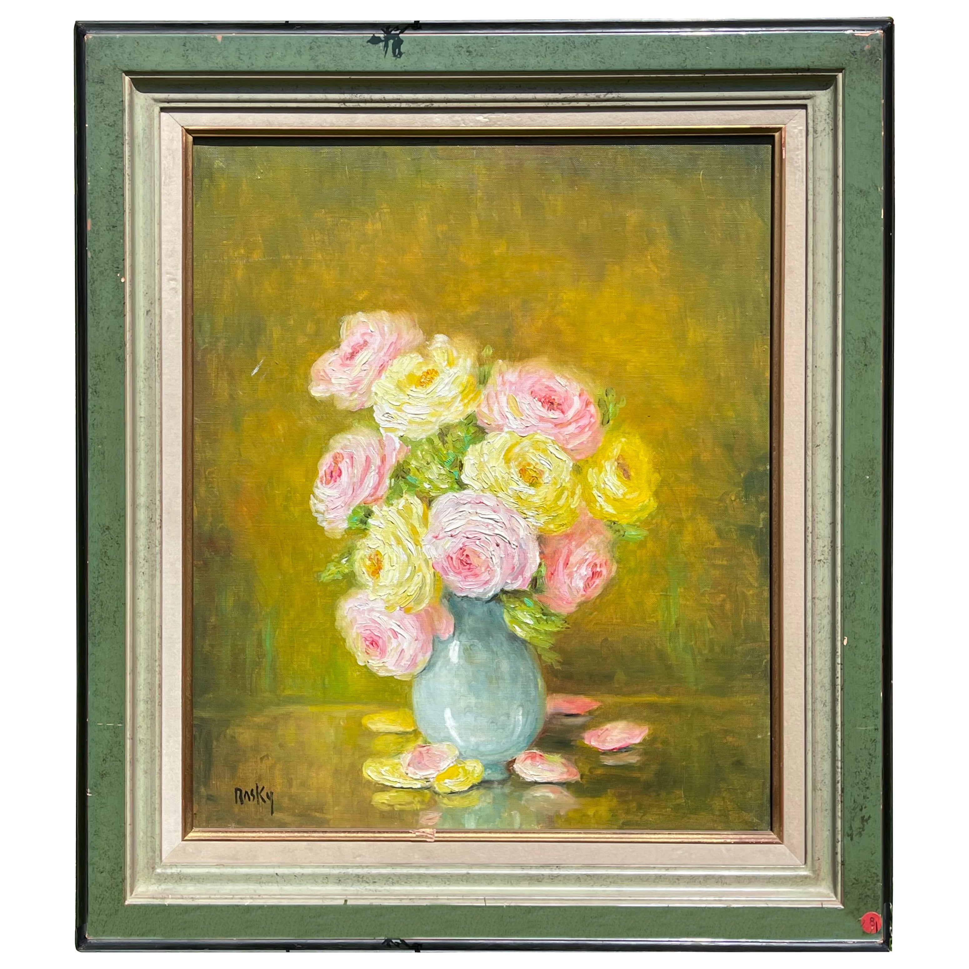 Marie-madeleine De Rasky - Roses In A Blue Vase