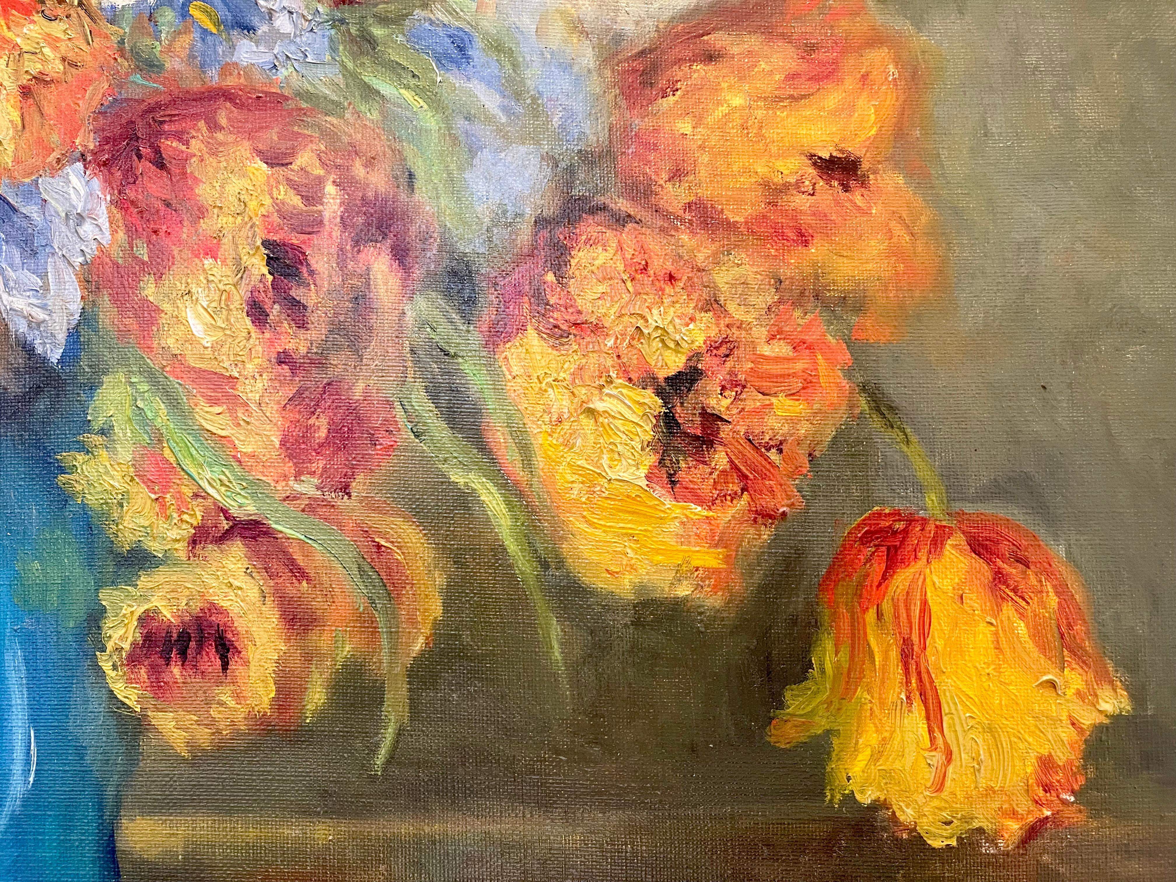 20th Century Marie-madeleine De Rasky - Tulips In A Vase For Sale