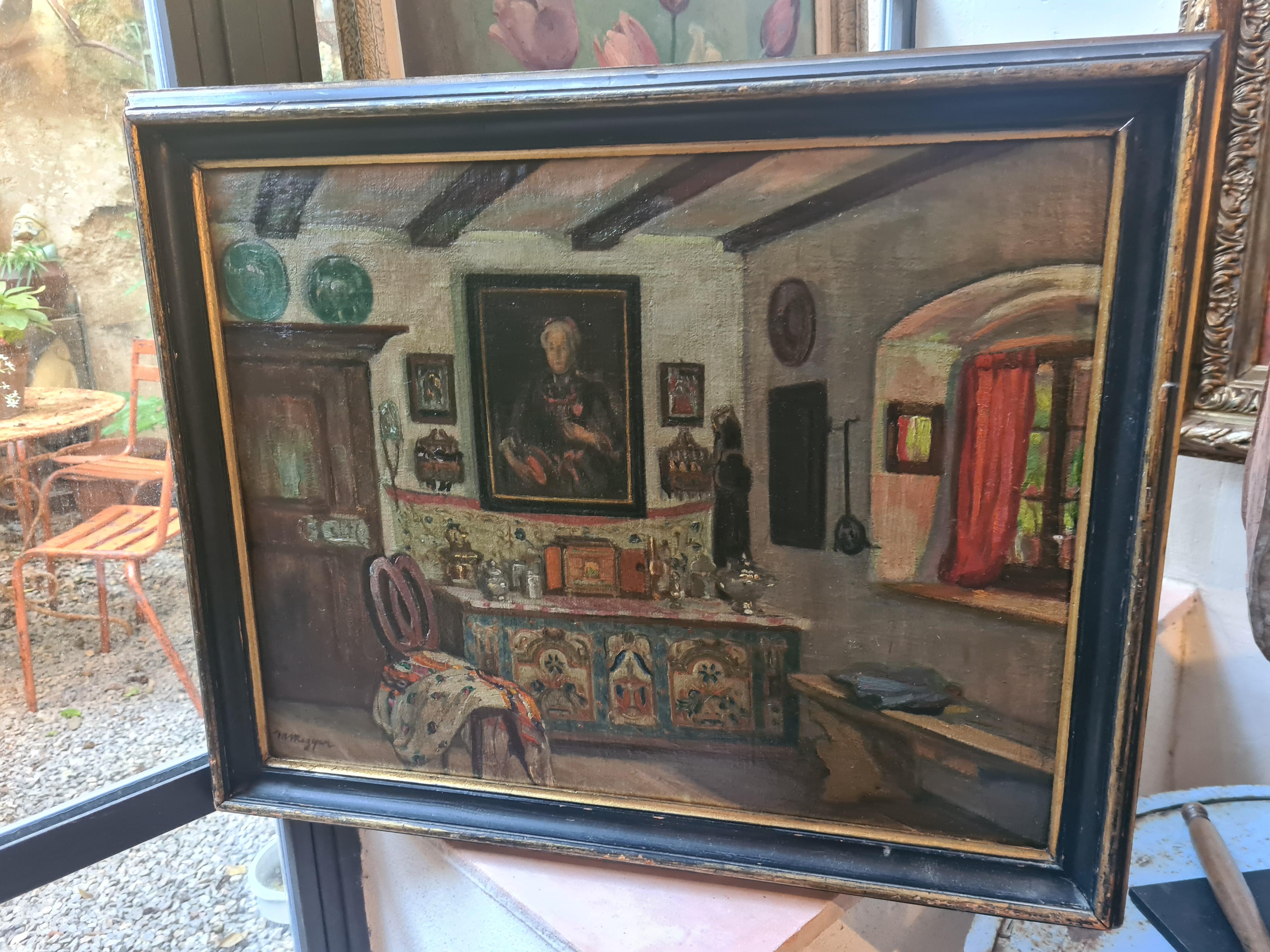 Pintura interior austriaca de finales del siglo XIX, El comedor. Óleo sobre tabla. 6