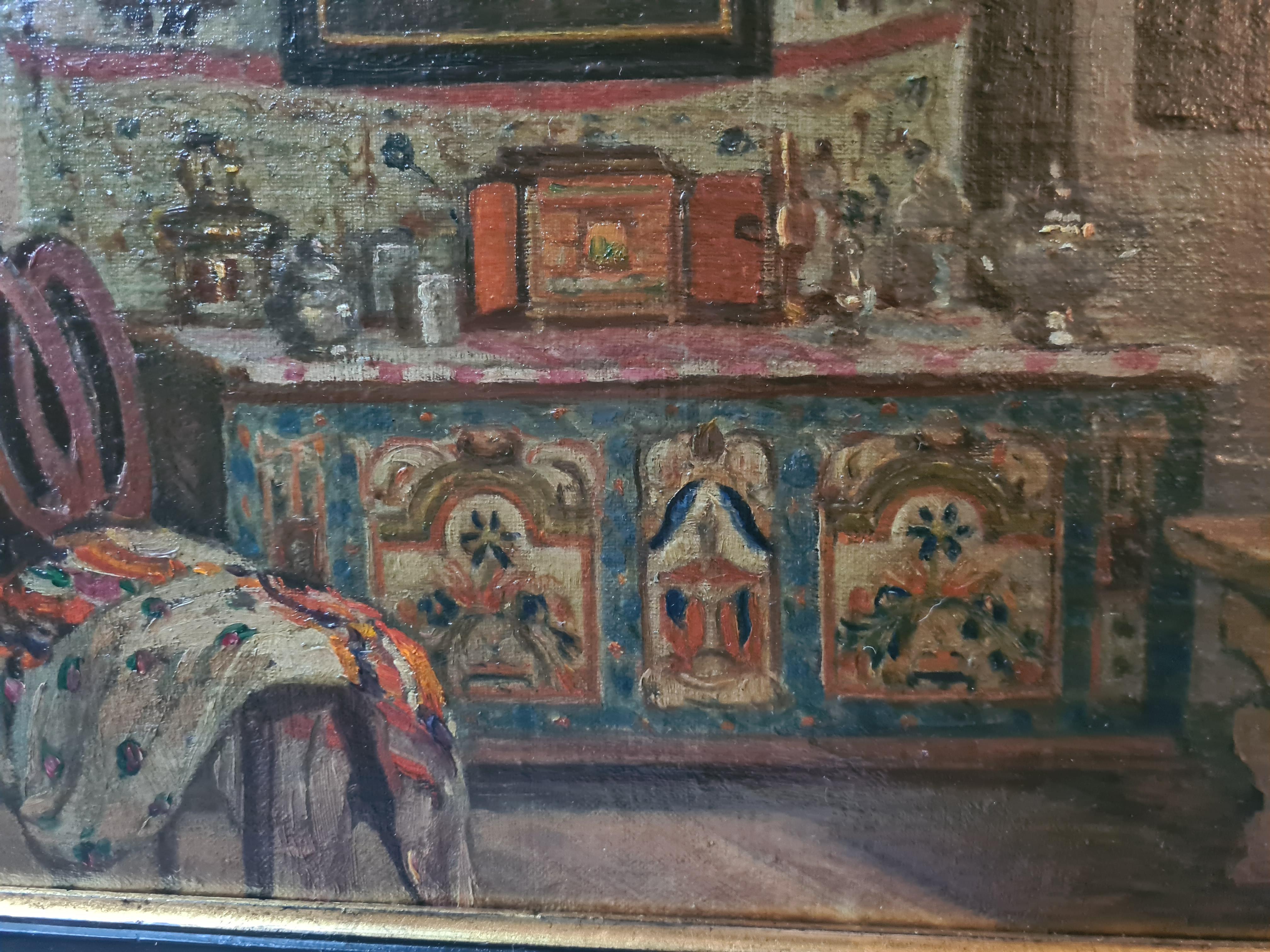 Pintura interior austriaca de finales del siglo XIX, El comedor. Óleo sobre tabla. - Painting Académico de MARIE MAGYAR-MANNHEIMER