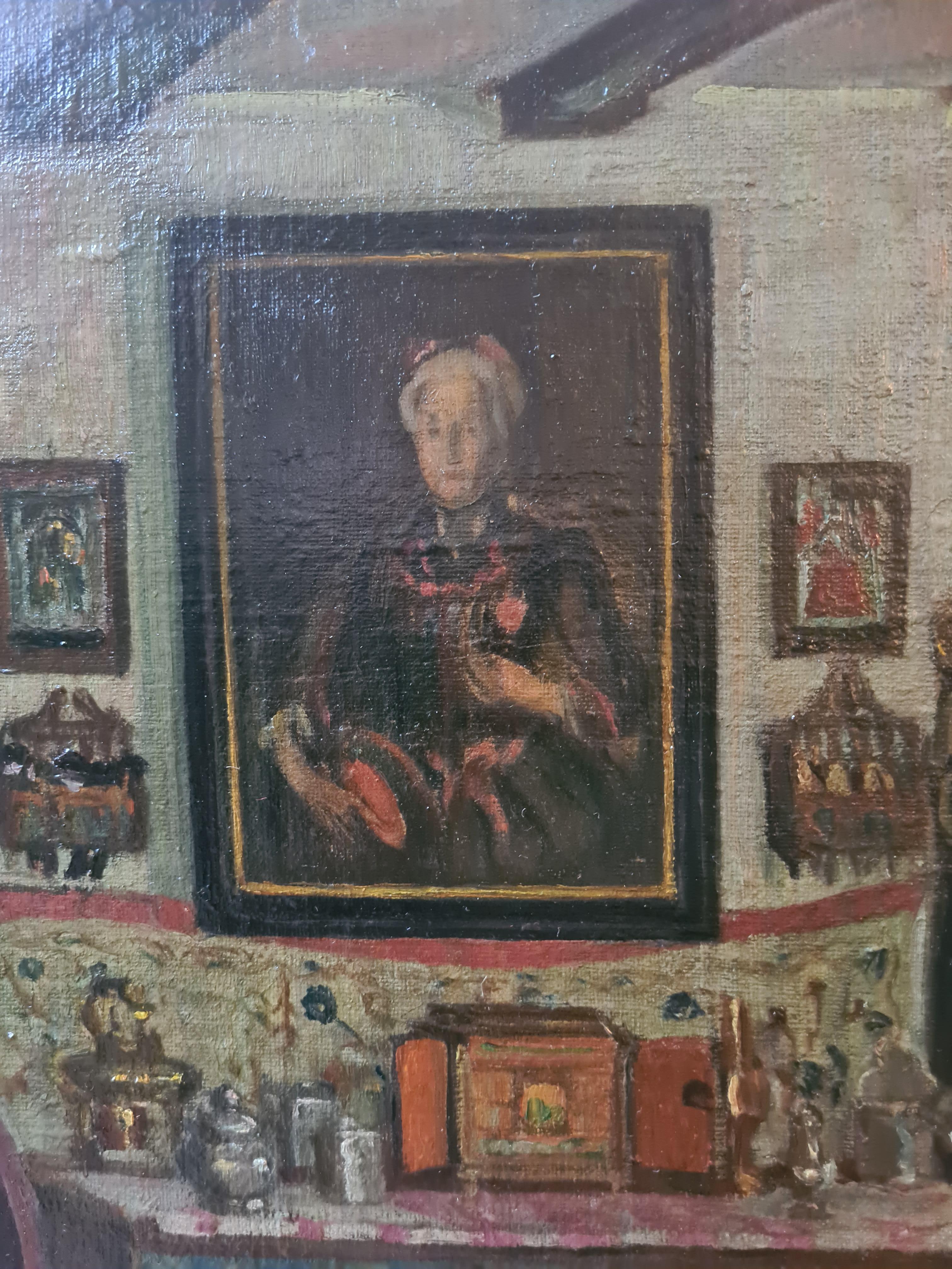 Pintura interior austriaca de finales del siglo XIX, El comedor. Óleo sobre tabla. - Interior Painting Negro de MARIE MAGYAR-MANNHEIMER