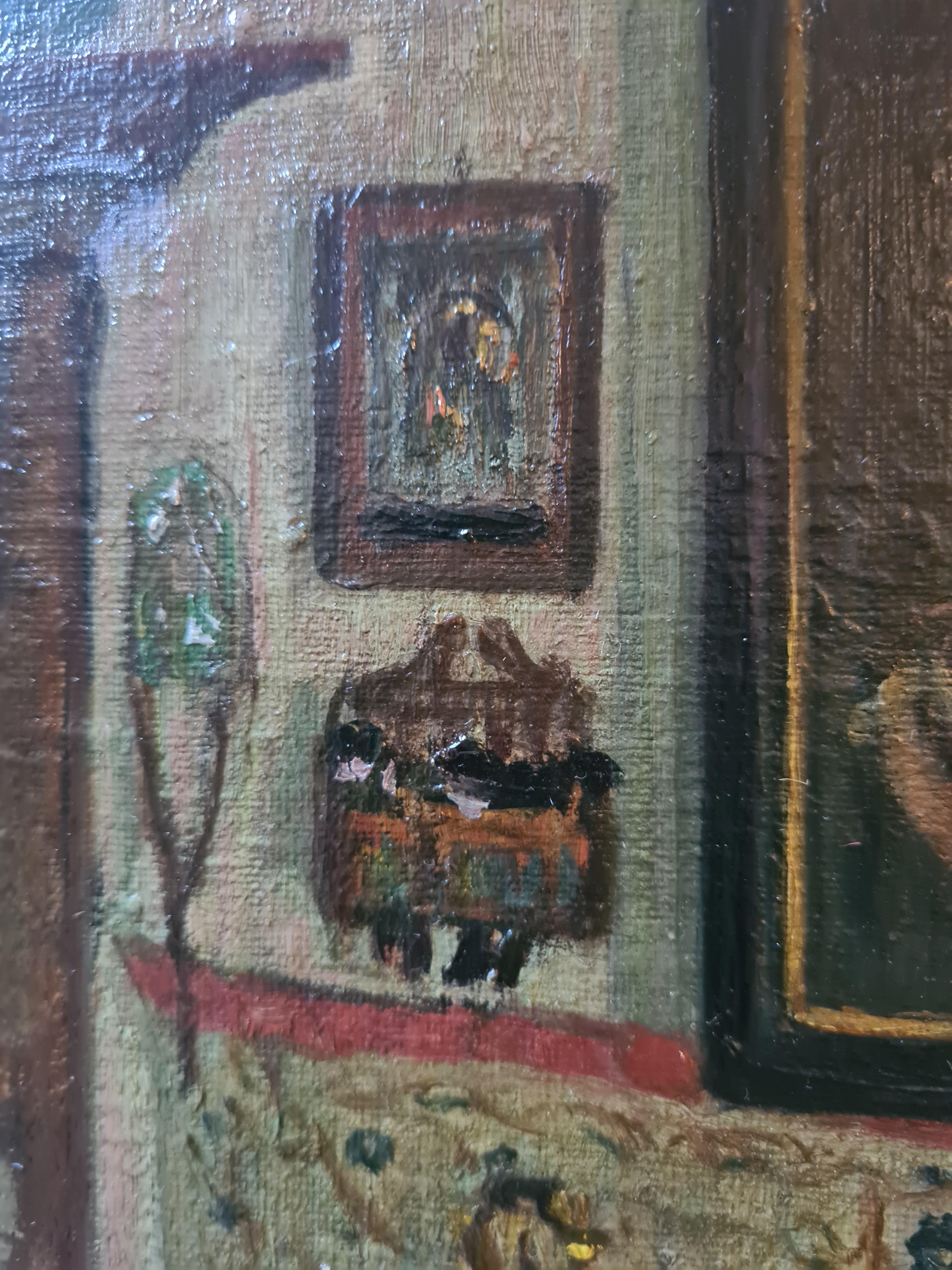 Pintura interior austriaca de finales del siglo XIX, El comedor. Óleo sobre tabla. 1