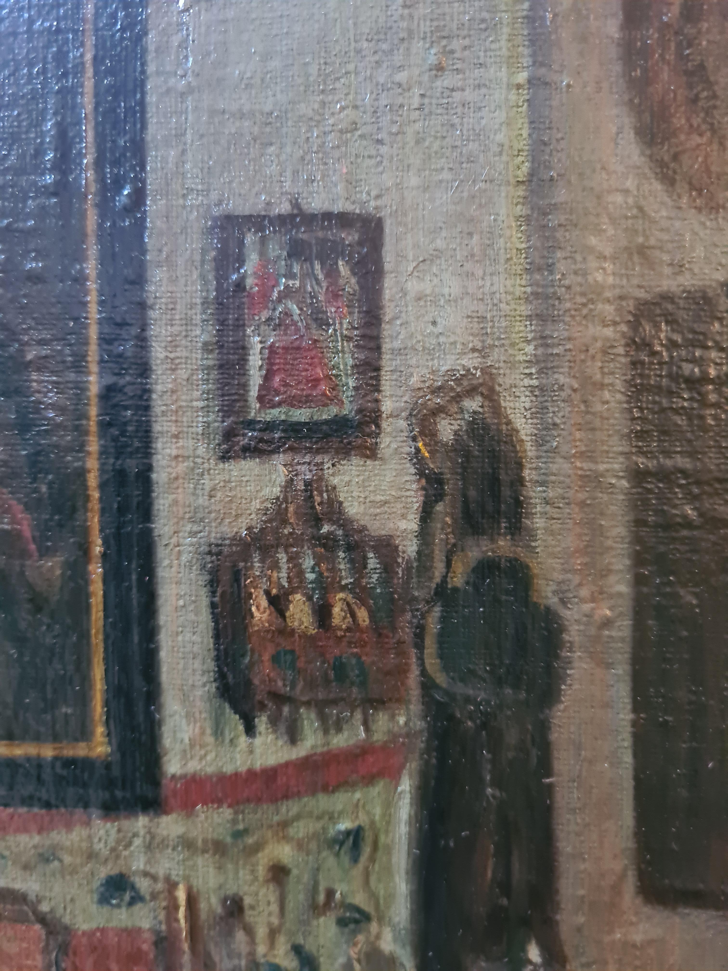 Pintura interior austriaca de finales del siglo XIX, El comedor. Óleo sobre tabla. 2