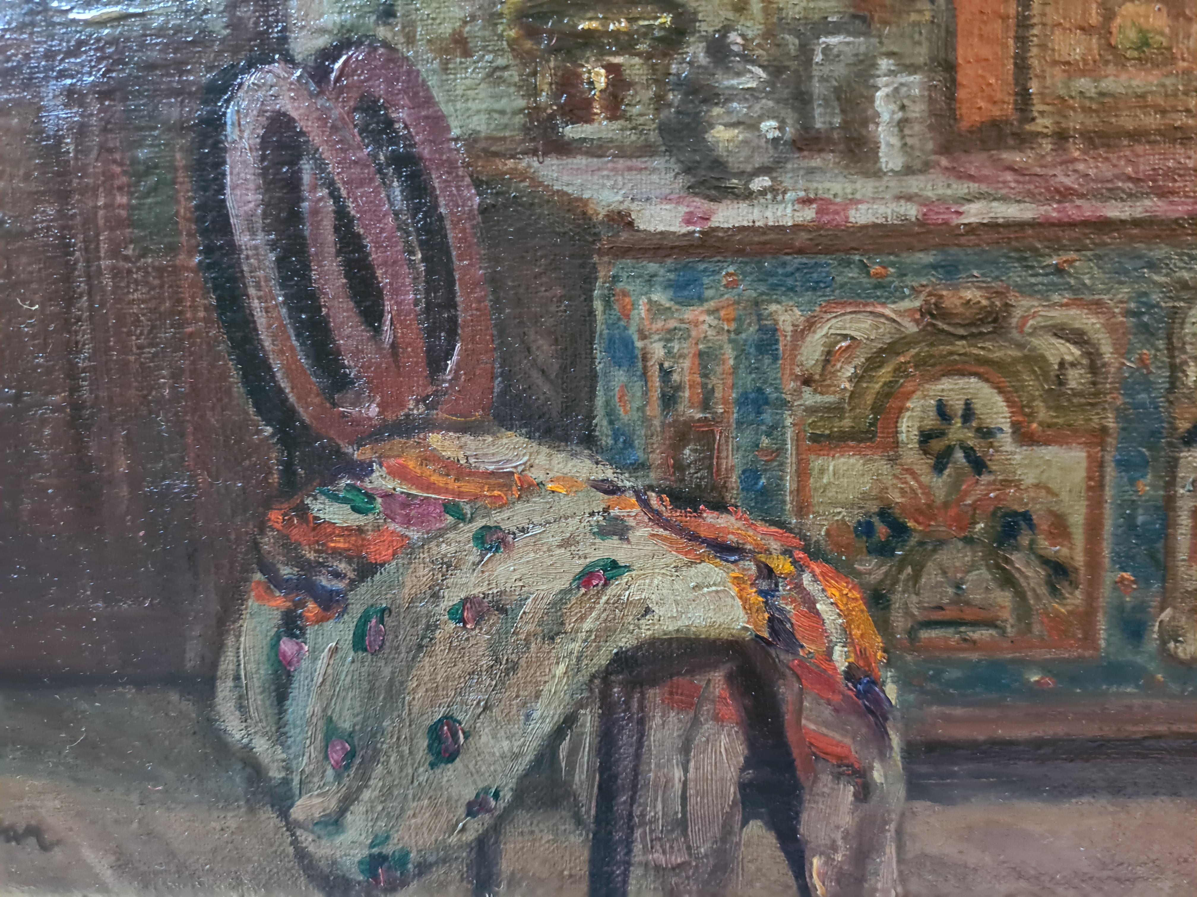 Pintura interior austriaca de finales del siglo XIX, El comedor. Óleo sobre tabla. 4