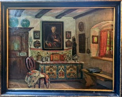 Pintura interior austriaca de finales del siglo XIX, El comedor. Óleo sobre tabla.