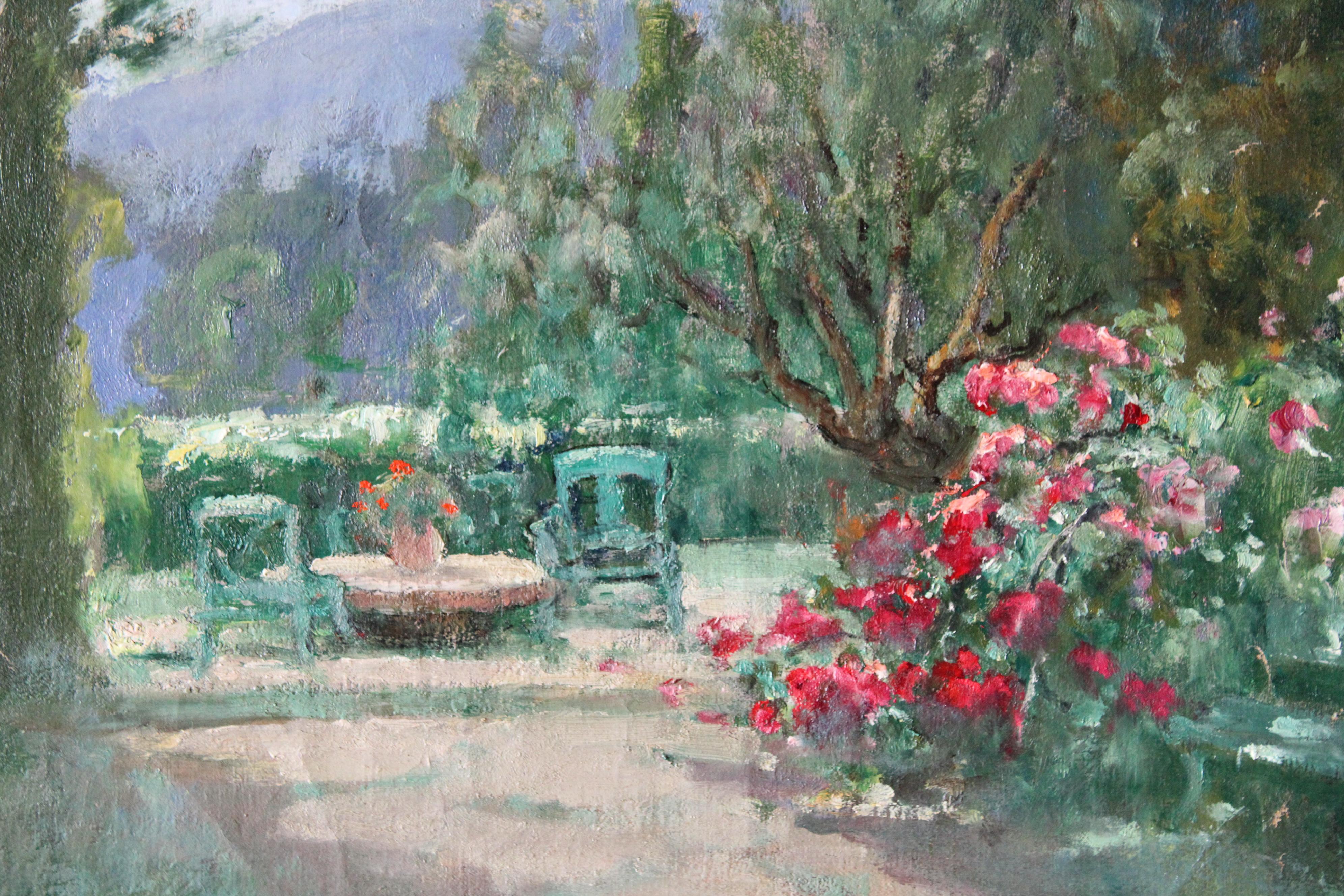 Landscape oil Painting, Garden landscape, mountain landscape, French art For Sale 6