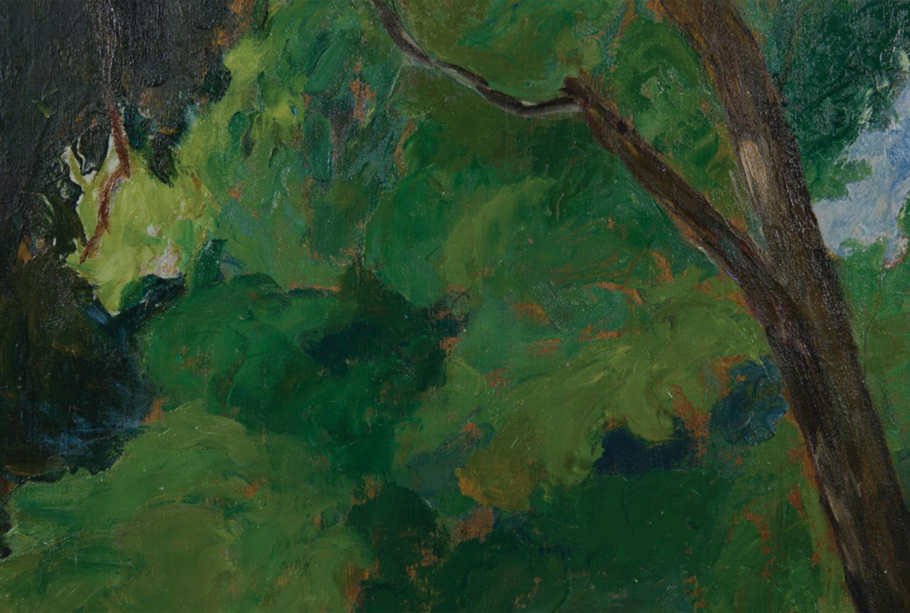 Damas bailando en el parque, exuberante paisaje verde, principios del siglo XX en venta 1