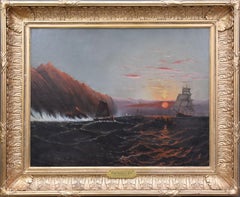 "Grand Manan Island Cliffs, Maine, " Marie Medora Ross, Ships at Sunset Seascape