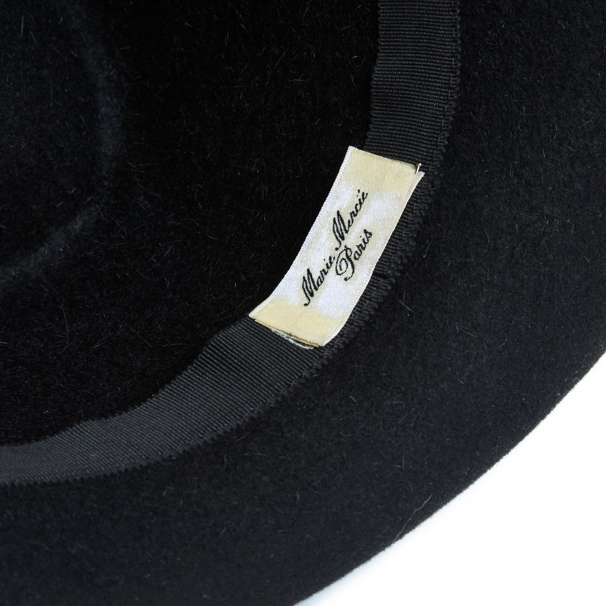 Marie Mercie Chapeau T58 Hut aus schwarzer Wolle und schwarzer Mafiosa im Angebot 1