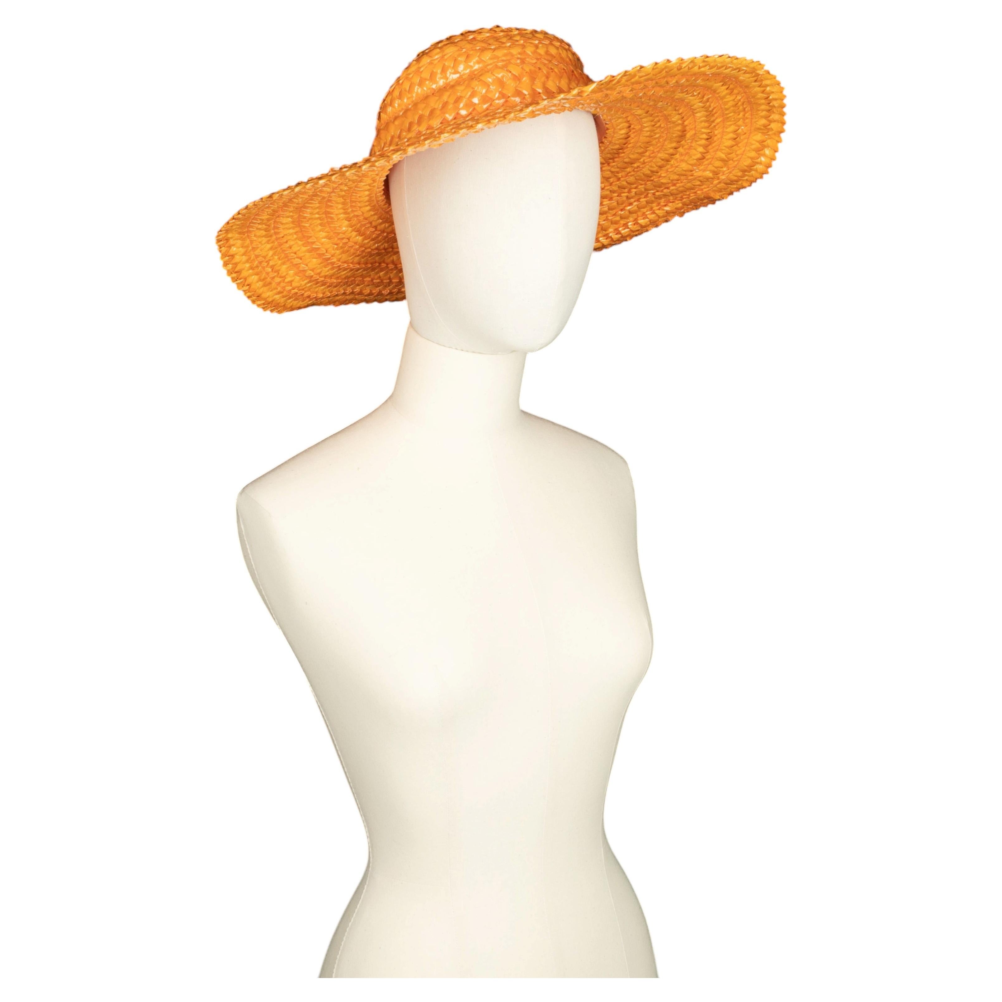 Marie Mercié orangefarbener breitkrempiger Strohhut im Angebot
