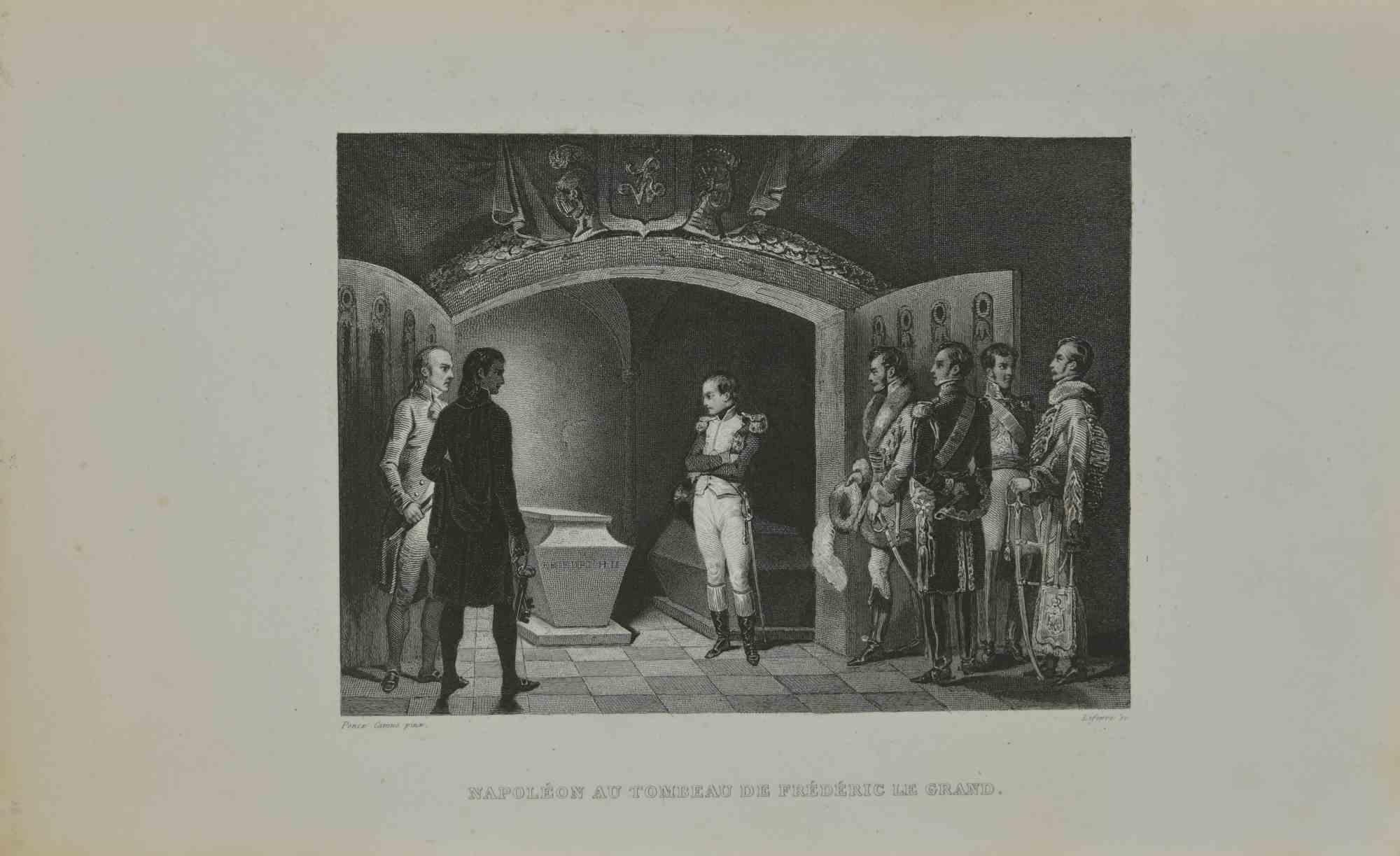  Marie-Nicolas Ponce-Camus Figurative Print - Napoléon au Tombeu de Frédéric Le Grand - Etching - 1837