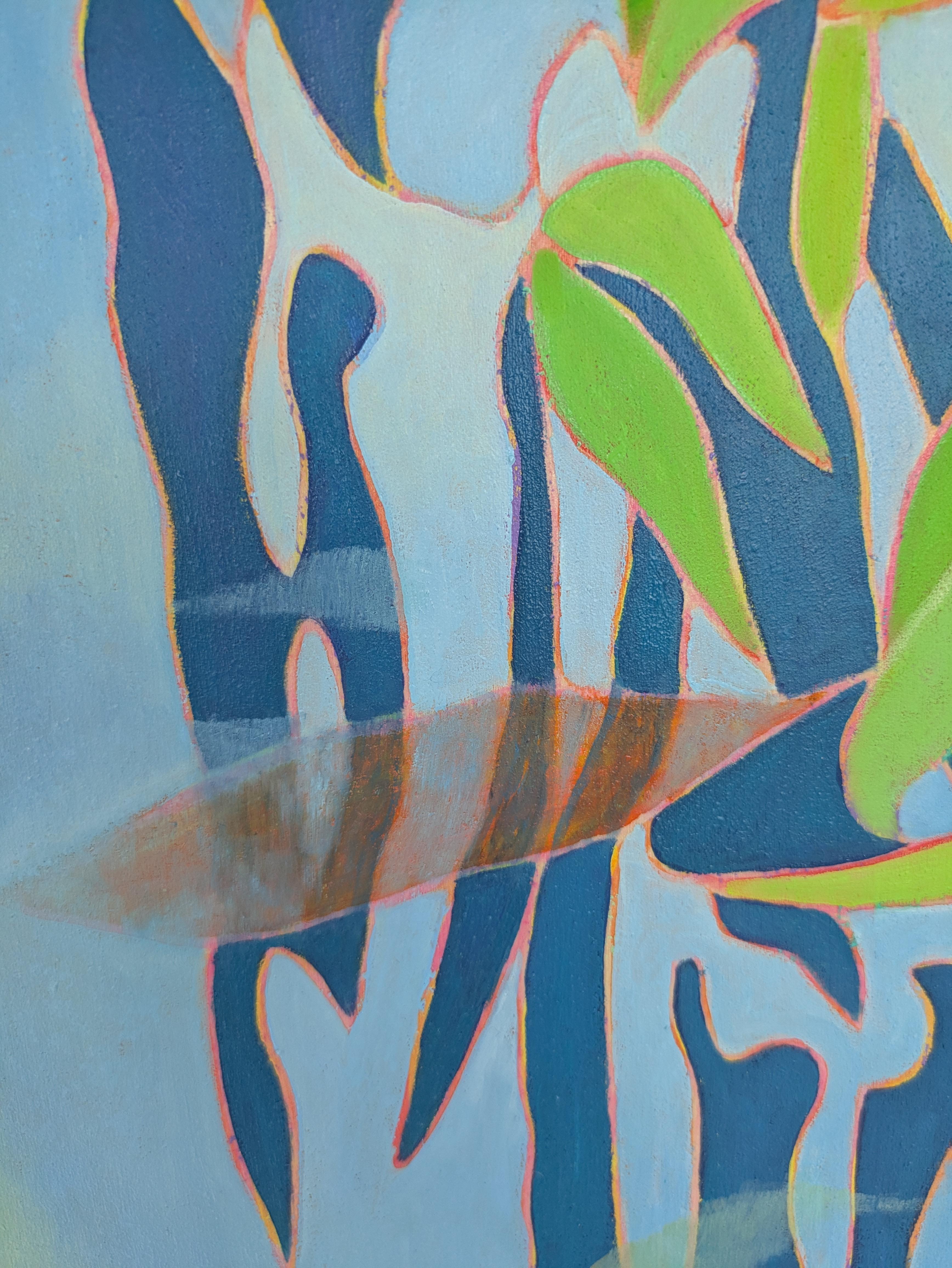 L'art Contemporary français par M.-P. Autonne - Des Fleurs et des Feuilles - Bleu Figurative Painting par Marie-Pierre Autonne