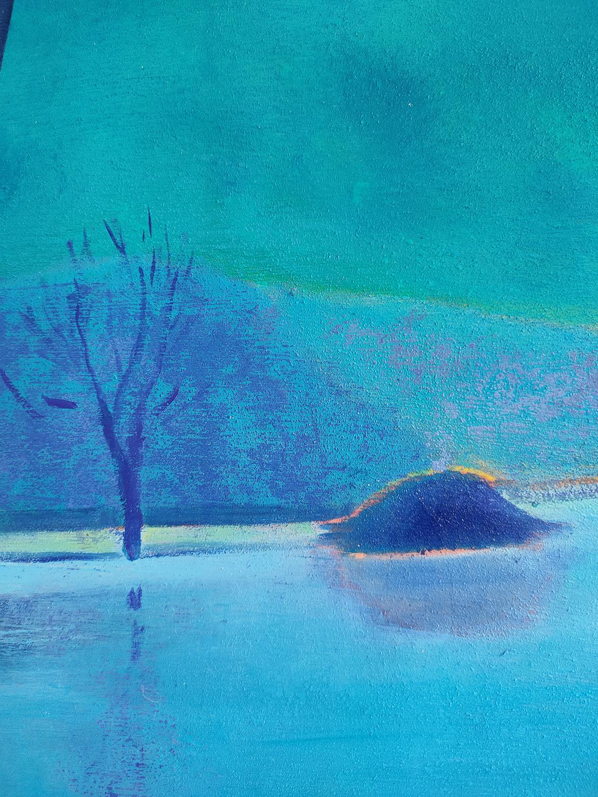 Arte contemporanea francese di M.-P. Autonne - La Sérénité de la Lune - Figurative Painting Blu di Marie-Pierre Autonne