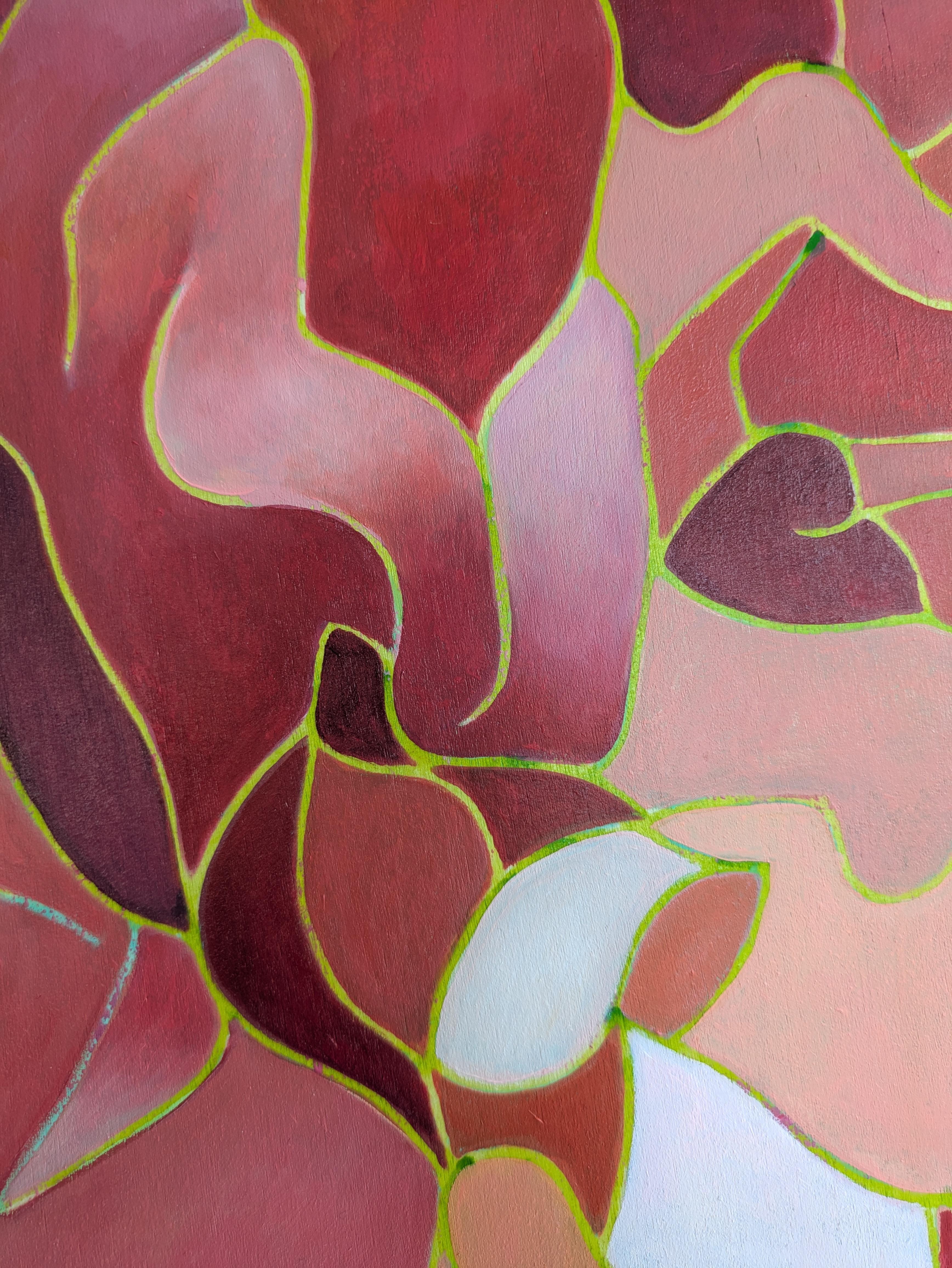 Arte contemporáneo francés de M.-P. Autonne - Les Roses des Pivoines - Figurative Painting Marrón de Marie-Pierre Autonne